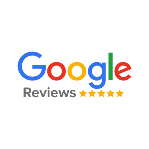 Google Reviews logo with five gold stars underneath.