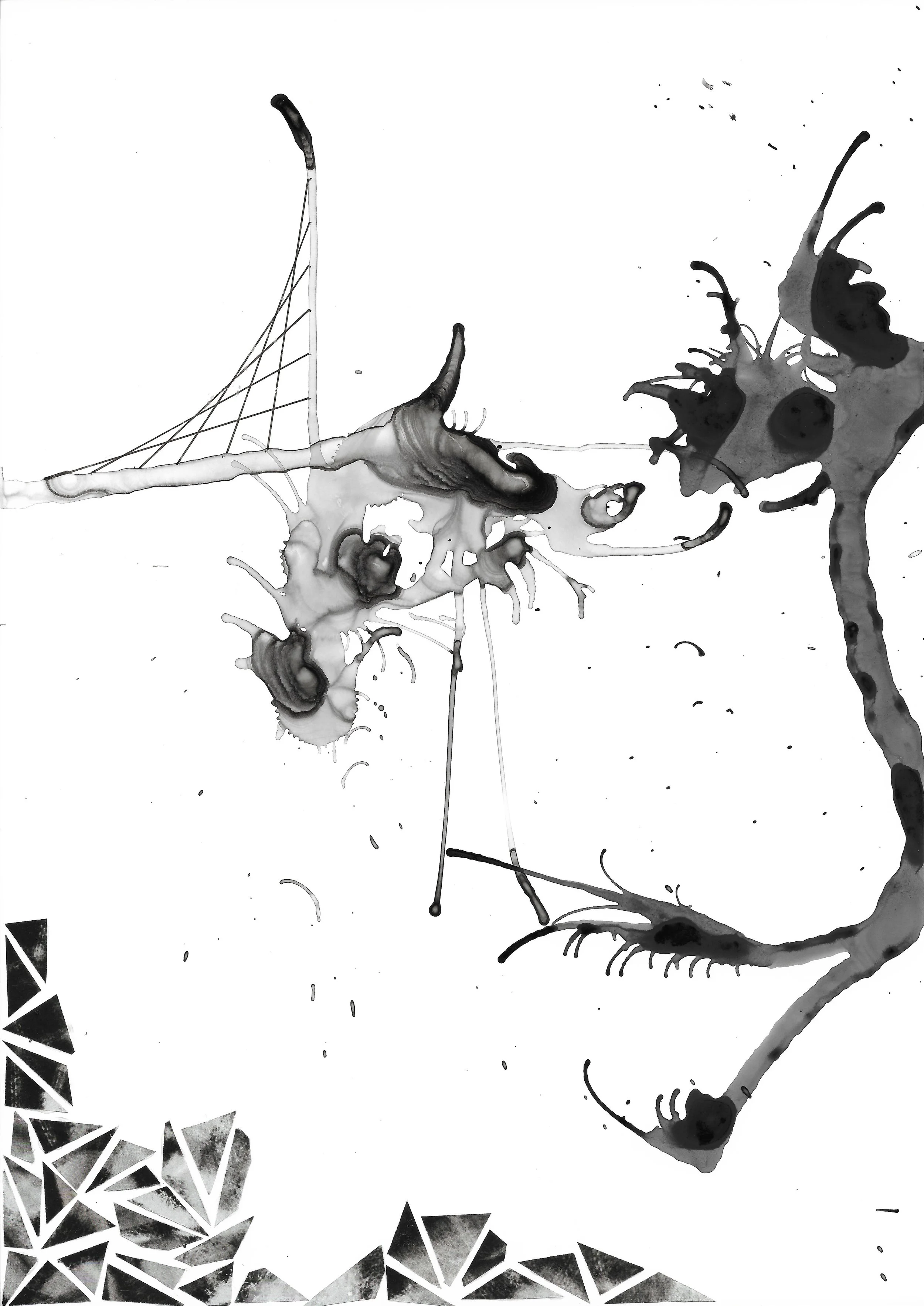 Fragmentation 3, 8" x 10", Ink and paper on Yupo