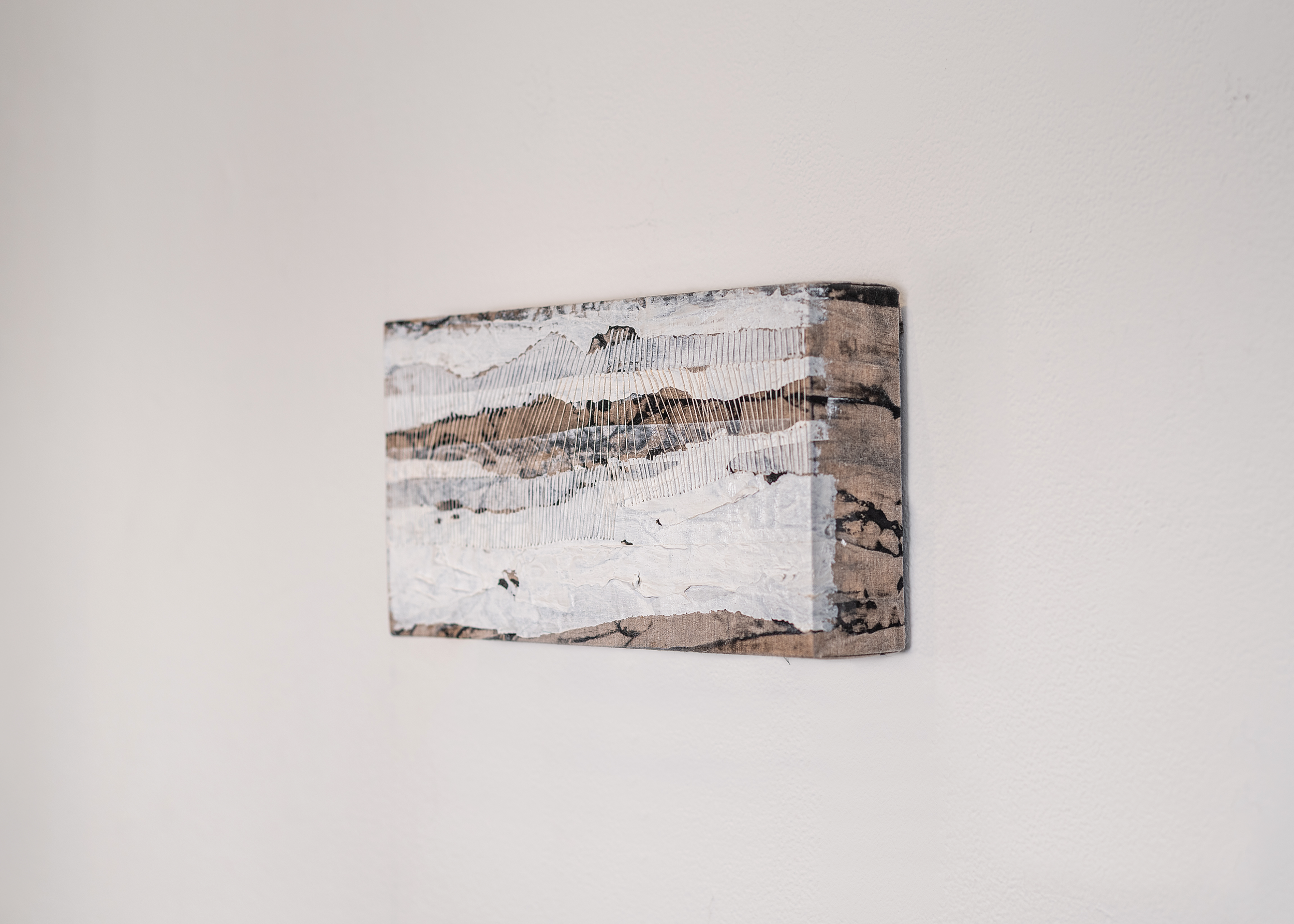 The Charm of Permanence | Acrylic, ink, wax on linen, 6" x 10", 2025