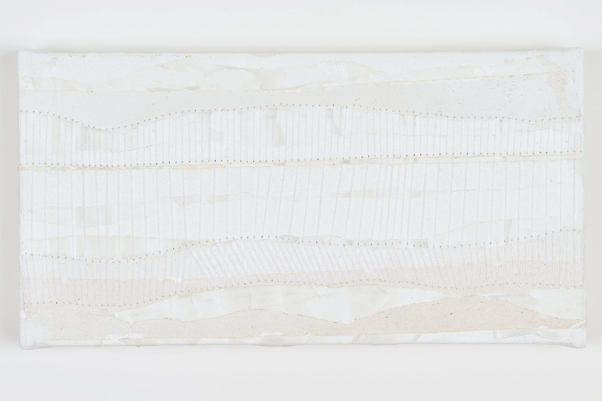 Habits that Echo | Acrylic, thread on canvas, 5.5" x 10", 2024
