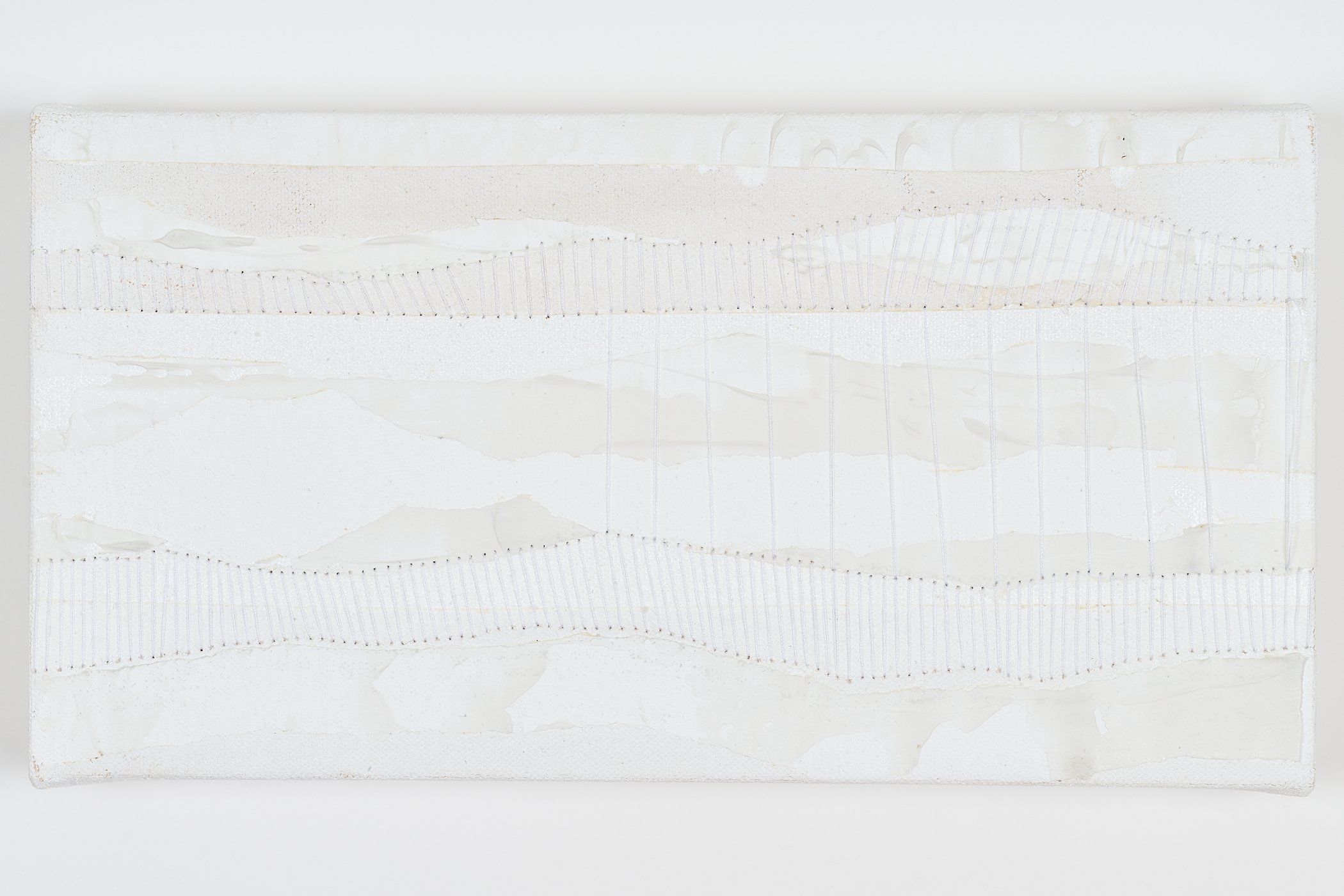 The Space in Between | Acrylic, thread on canvas, 5.5" x 10", 2024