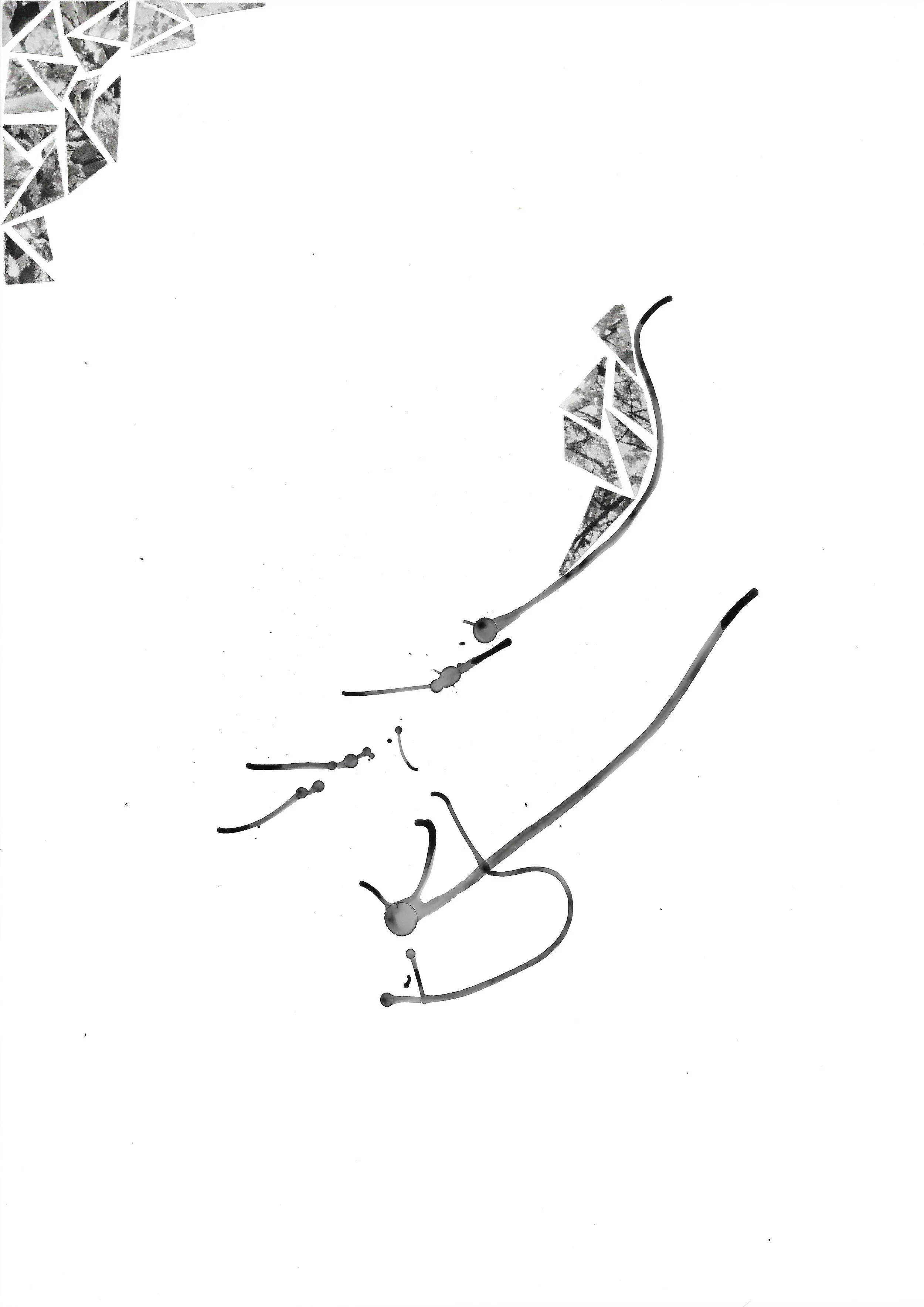 Fragmentation 6, 8" x 10", Ink and paper on Yupo