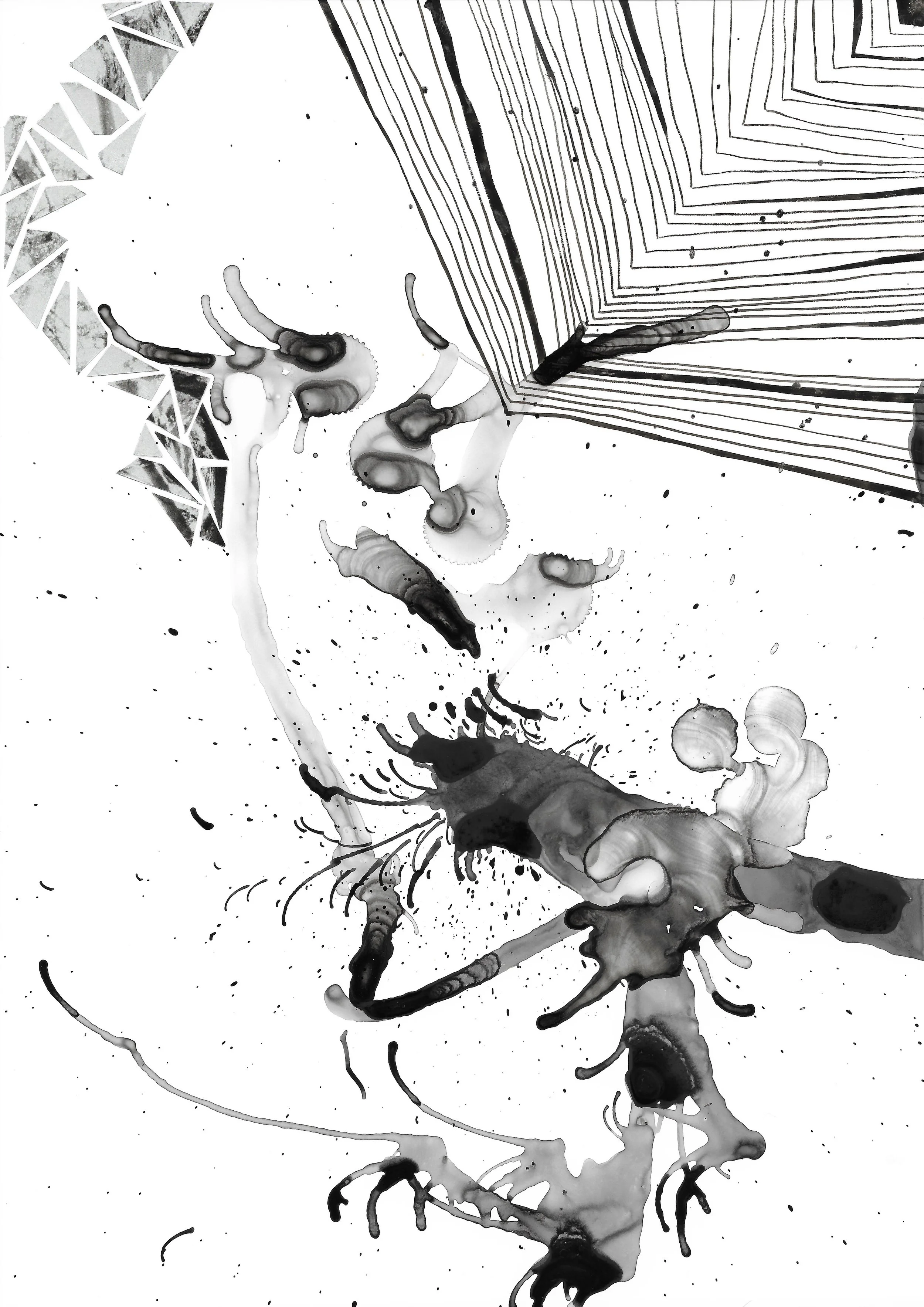 Fragmentation 5, 8" x 10", Ink and paper on Yupo