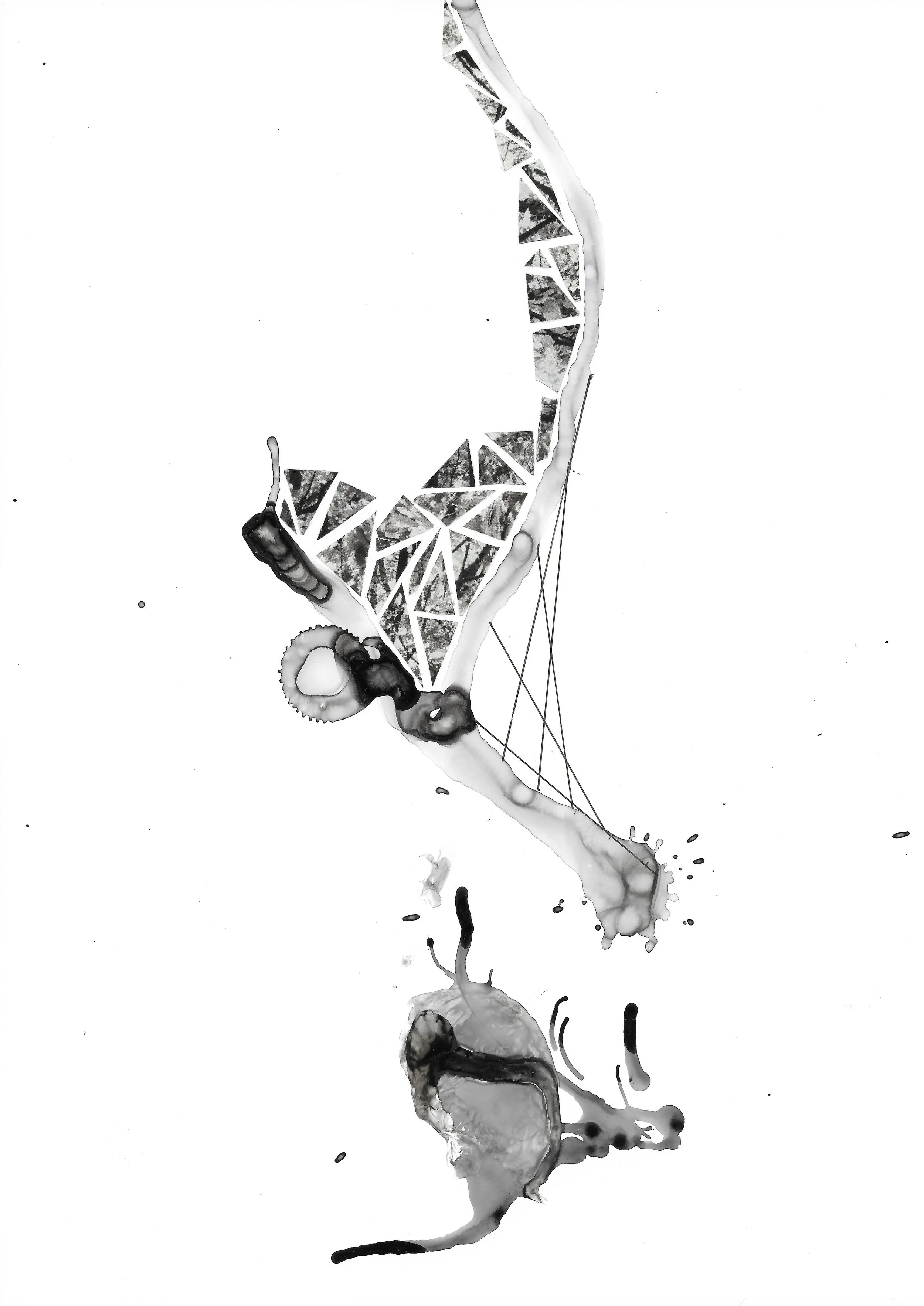 Fragmentation 2, 8" x 10", Ink and paper on Yupo