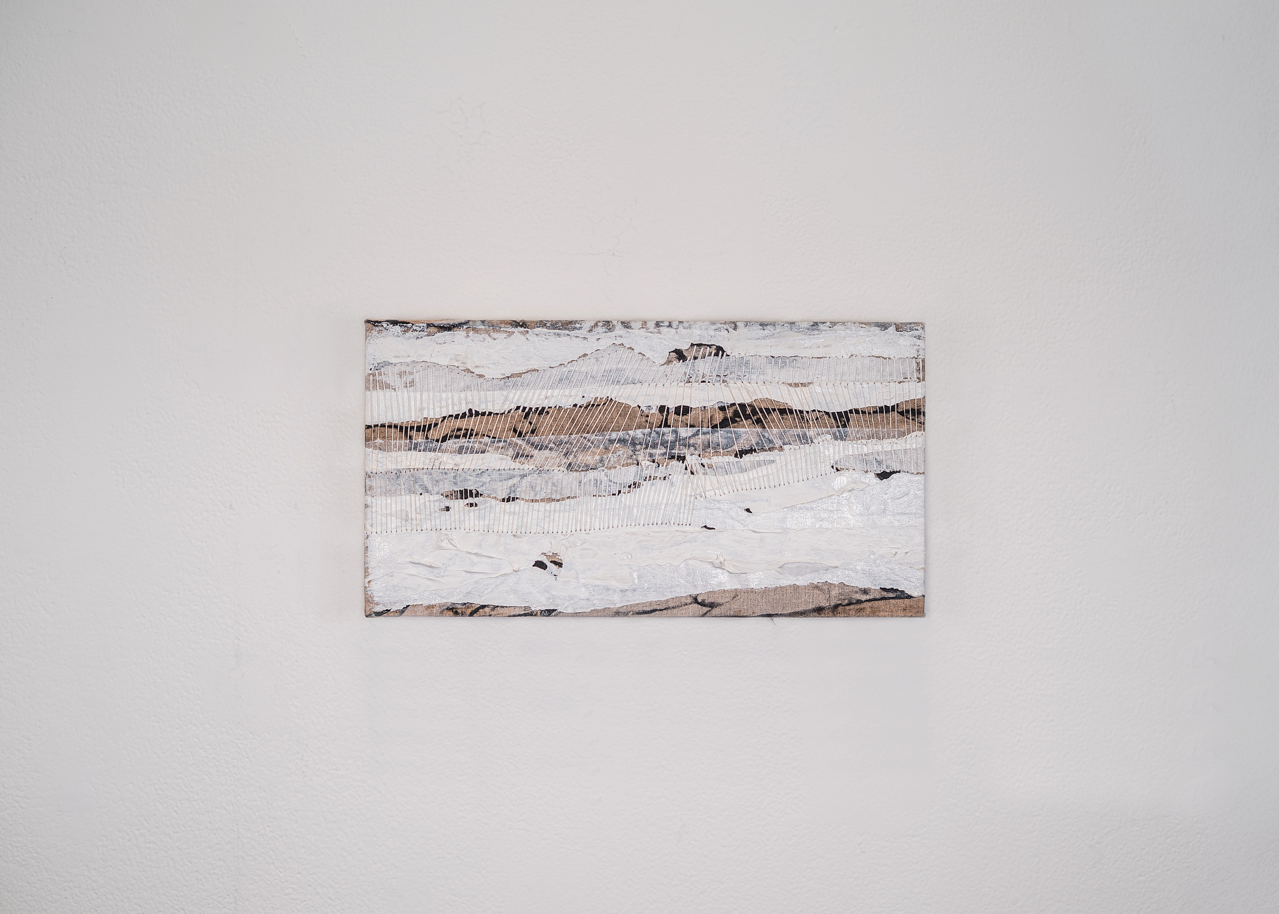 The Charm of Permanence | Acrylic, ink, wax on linen, 6" x 10", 2025