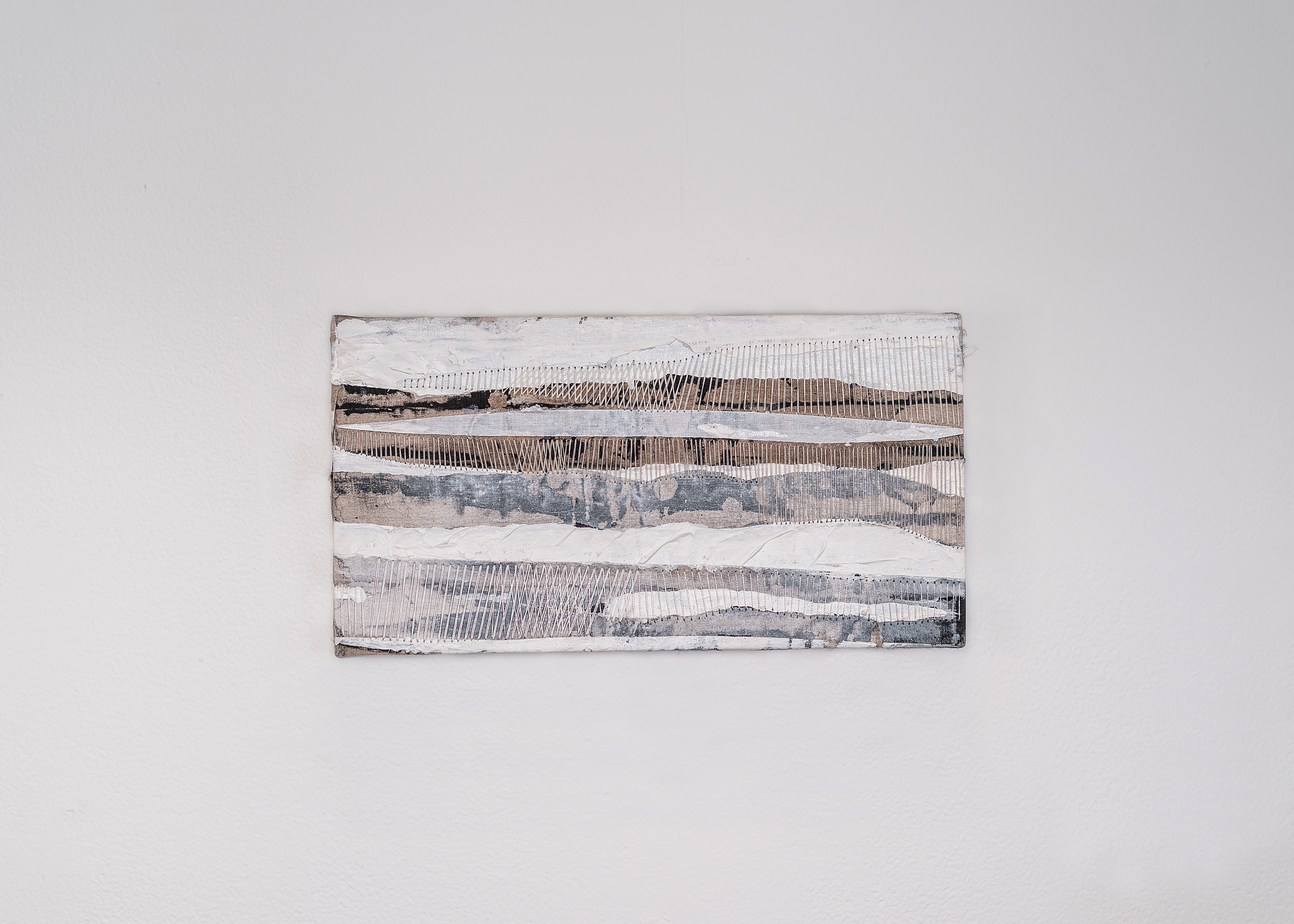 Thickness of the Past | Acrylic, ink, wax on linen, 6" x 10", 2025