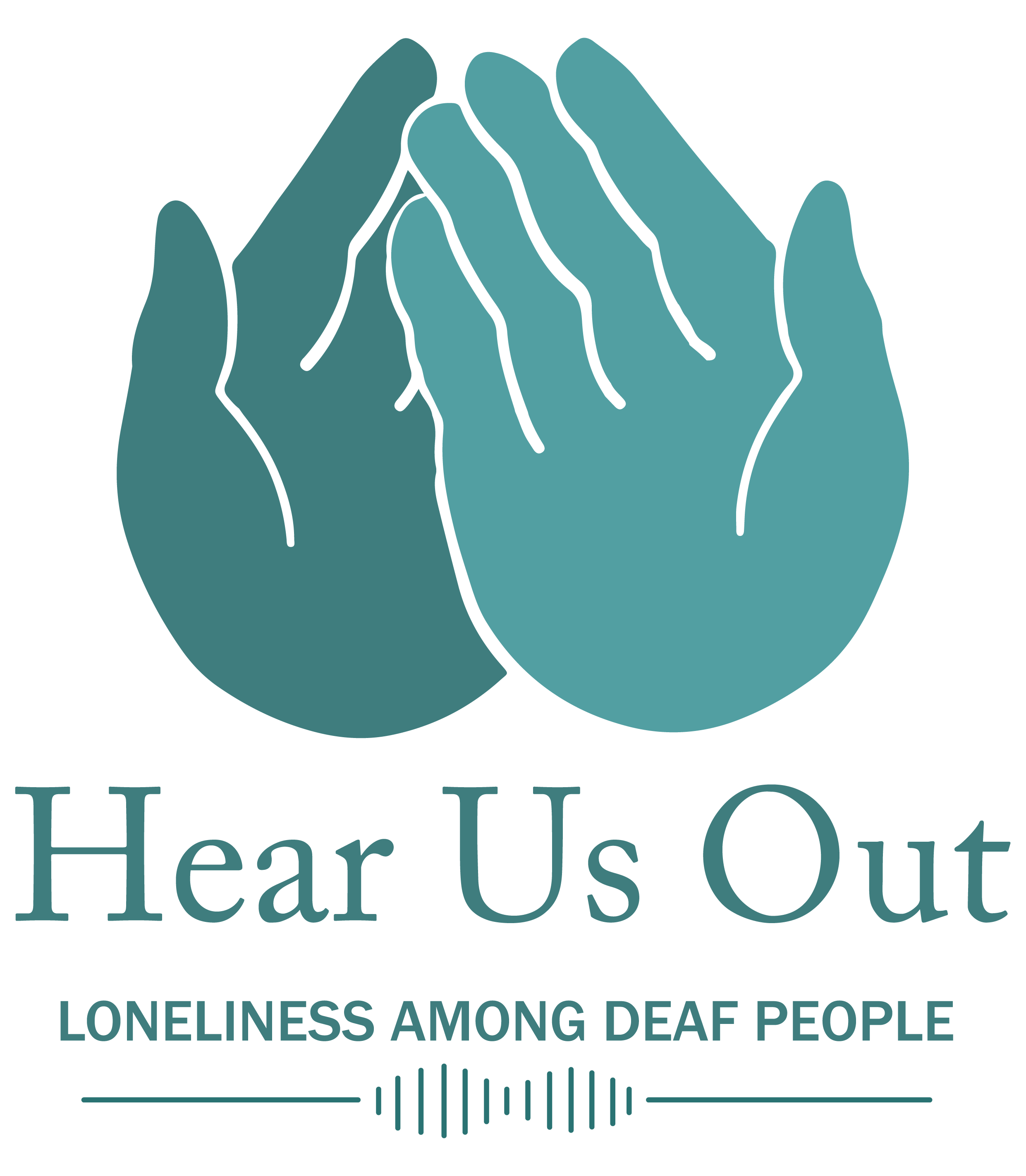 Image of two hands in a praying position with the text 'Hear Us Out' and 'Loneliness Among Deaf People' below.