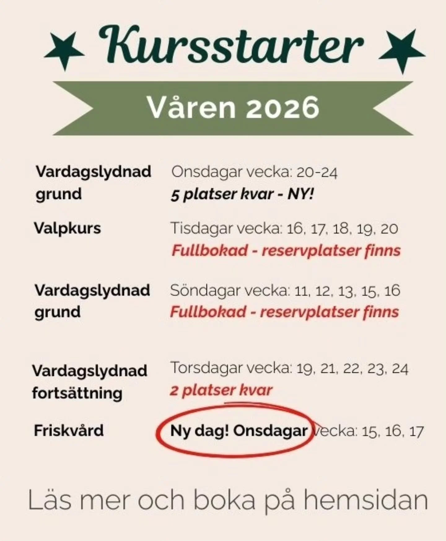 Bara 2 platser kvar till VARDAGSLYDNAD FORTS&Auml;TTNING som startar vecka 19. Detta &auml;r kursen f&ouml;r dig som g&aring;tt n&aring;gon form av grund innan (Valpkurs eller allm&auml;nlydnad/vardagslydnad grund), h&auml;r jobbar vi med en h&ouml;g