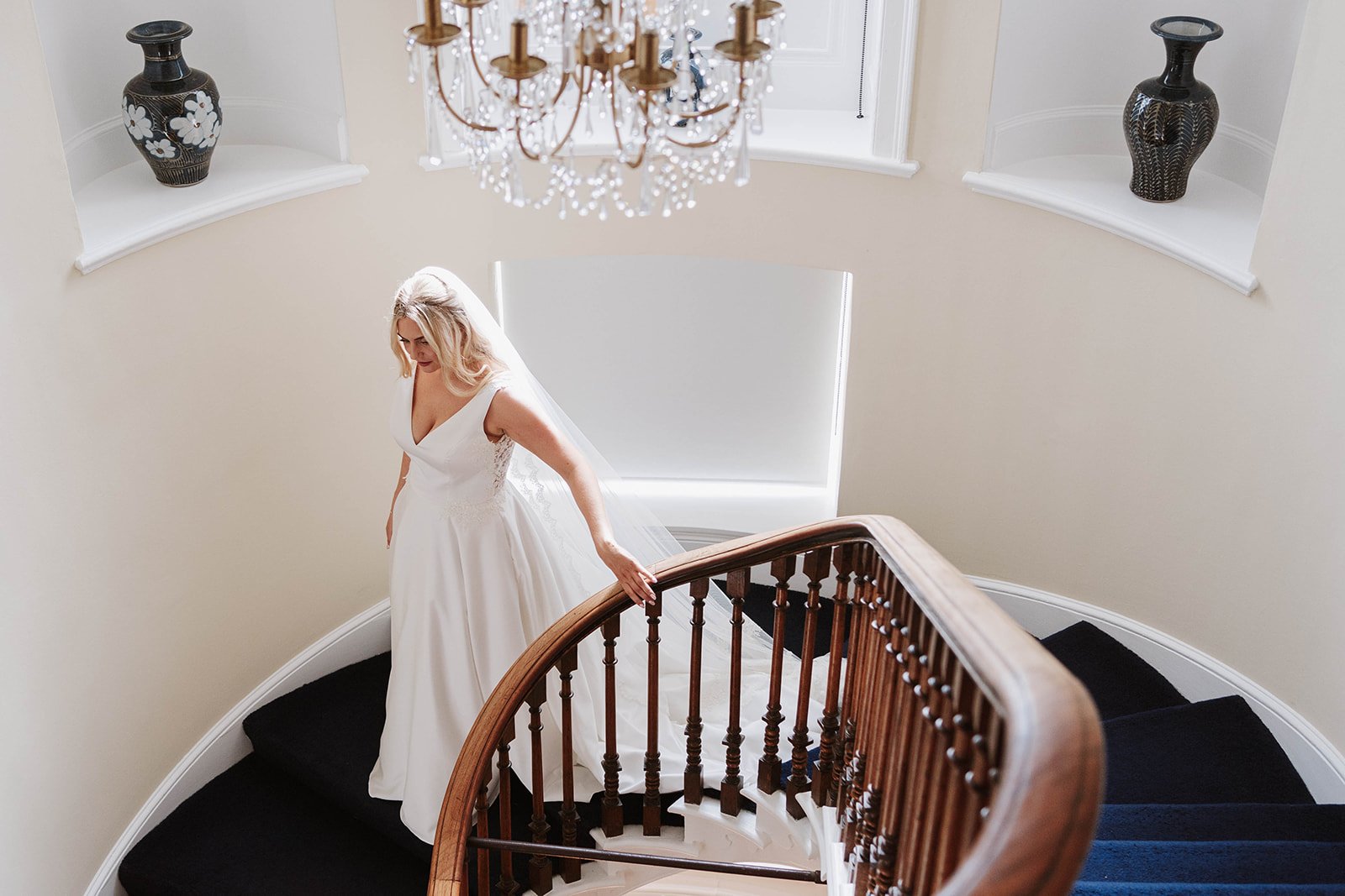 Rose and Ben - September 2024
This spectacular wedding, set in the grounds of Rose's family home in Norfolk took place in early September 2024.
Rose designed this veil herself in our workroom, its a single tier, Ivory Italian tulle, French eyelash l
