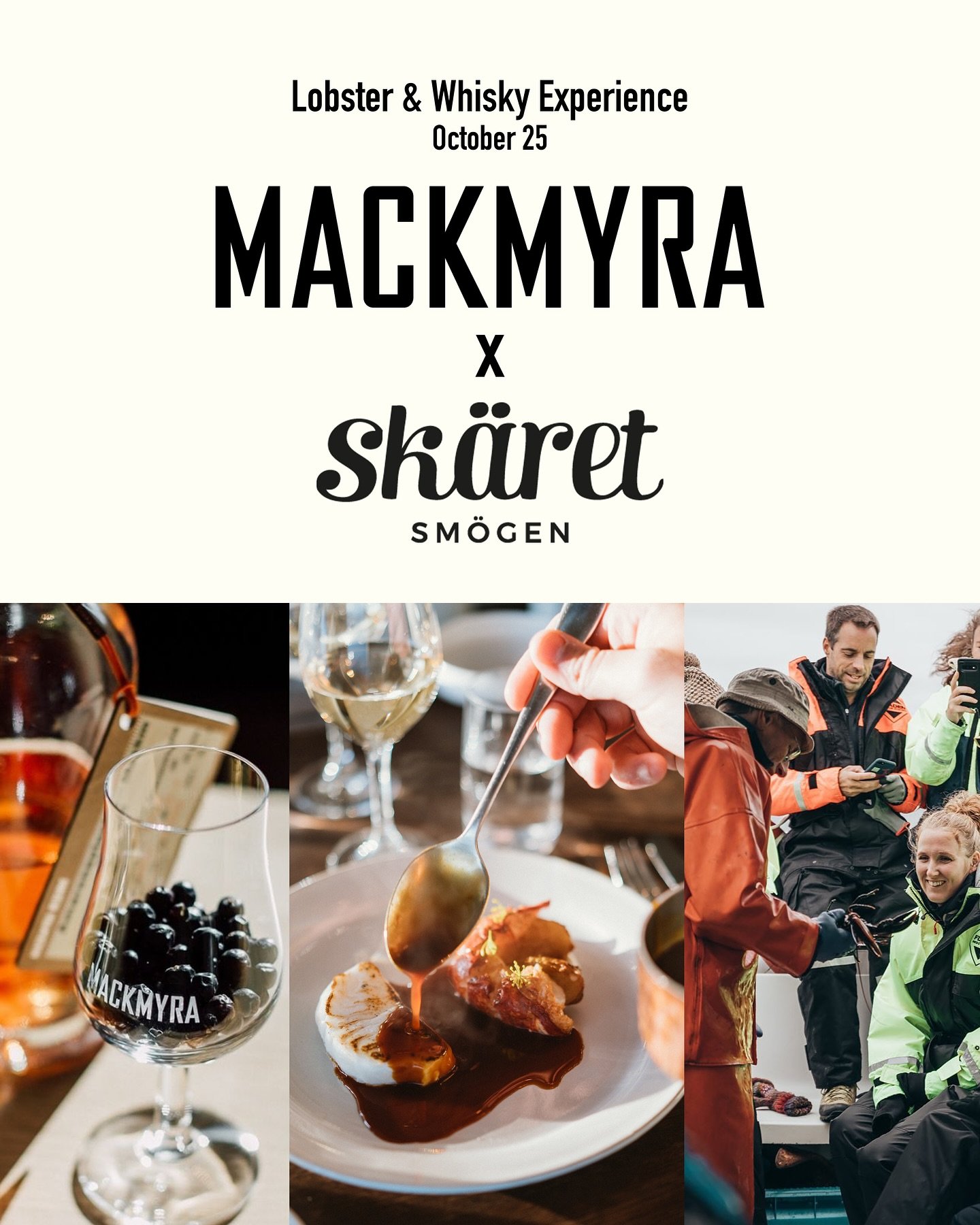 🦞🥃 Join us on October 25th for Mackmyra x Sk&auml;ret&rsquo;s annual Lobster &amp; Whisky Experience at Sm&ouml;gen!

A day filled with whisky tastings, lobster fishing, and ending with a delicious 5-course lobster dinner by the sea.

Limited seats