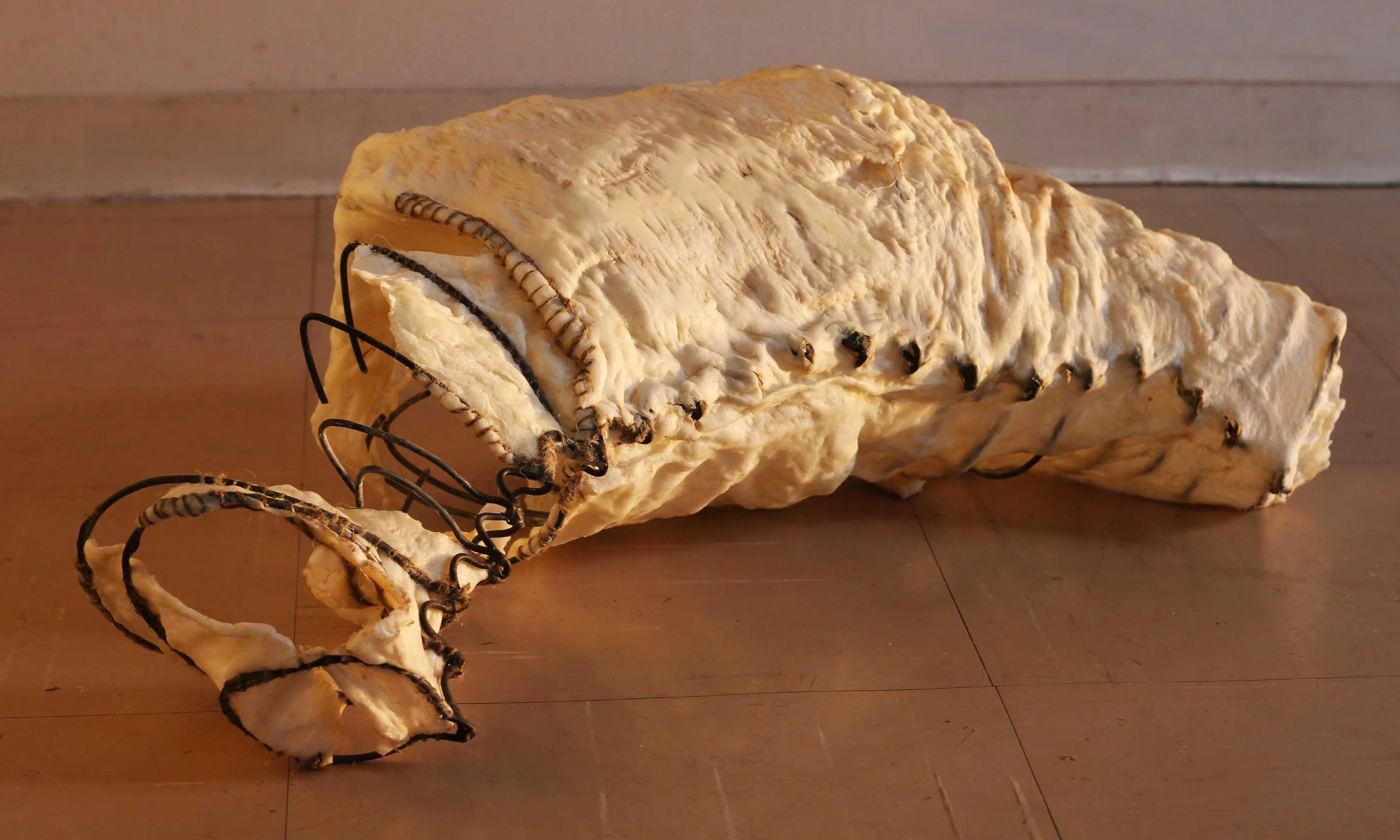 SIKHO SIYOTULA-SIEGEMUND: Remainder 001. 2011. Caul fat, thread, rope and wire, c. 25 x 60 x 27 cm.