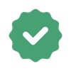 Green badge icon with a white checkmark in the center, representing verification, approval, or confirmed status.