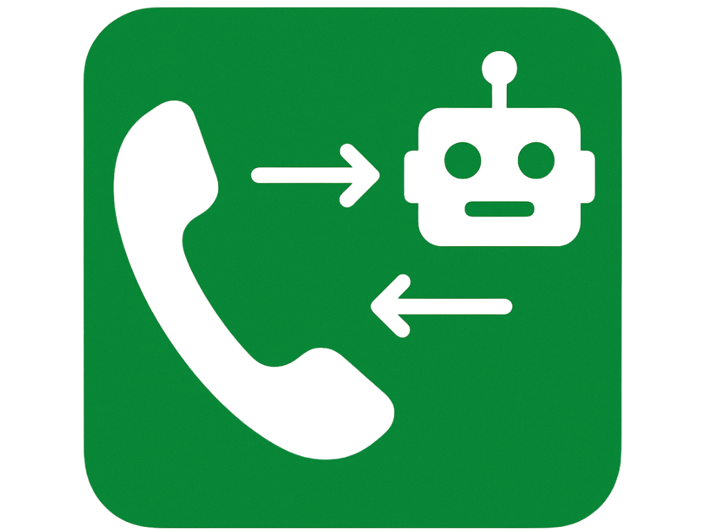 Green emergency phone sign with a black telephone icon and a robot icon, indicating automated or robotic communication.