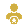 Gold icon of a person with a star badge on their chest, representing a top candidate, standout performer, or verified sales professional.