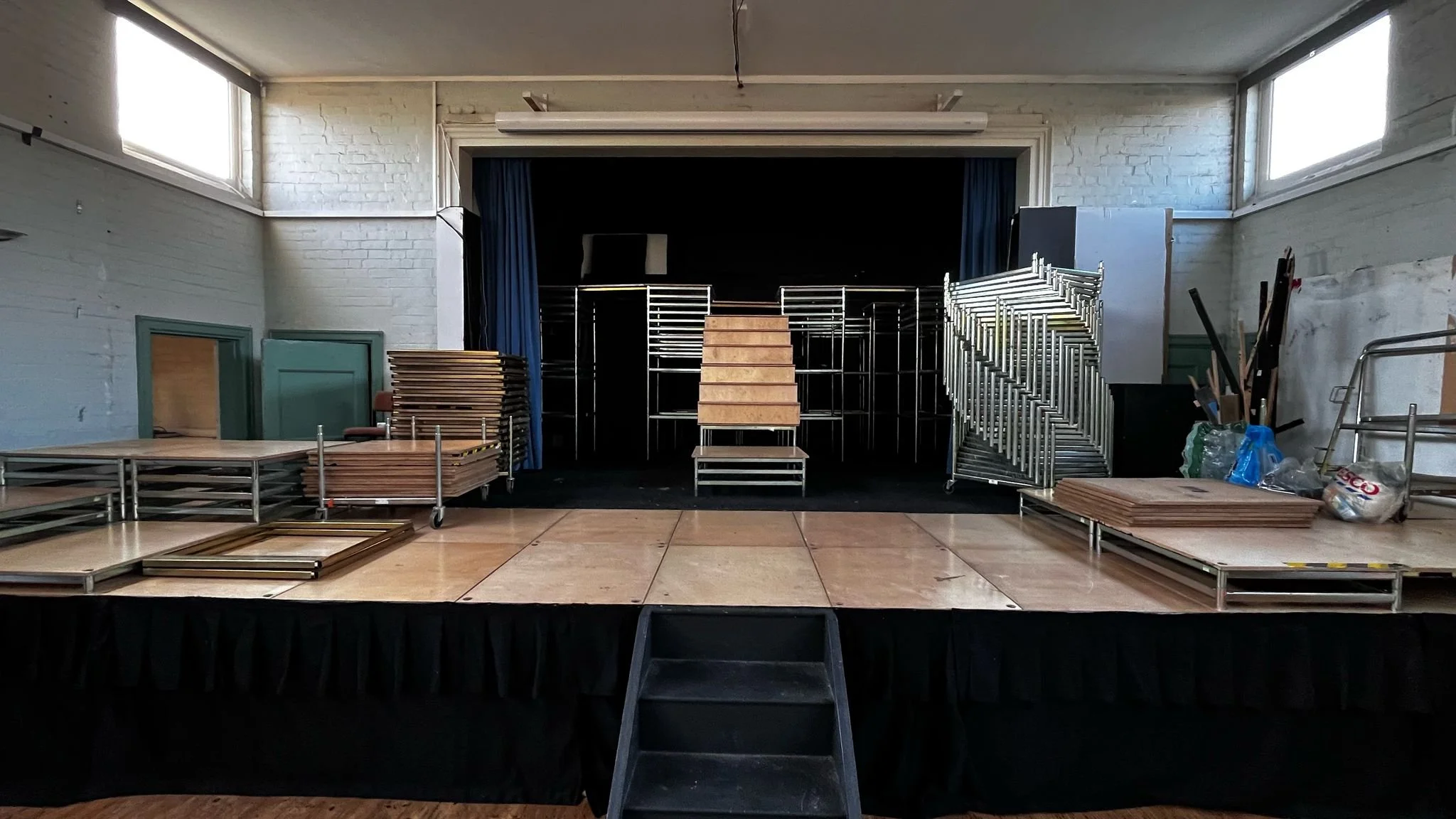 staging stacked in preparation for a set