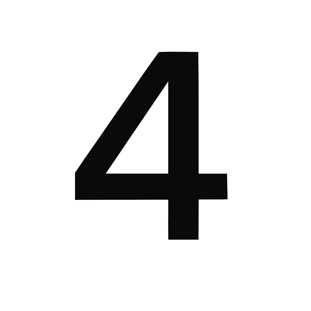Black number four on a transparent background.