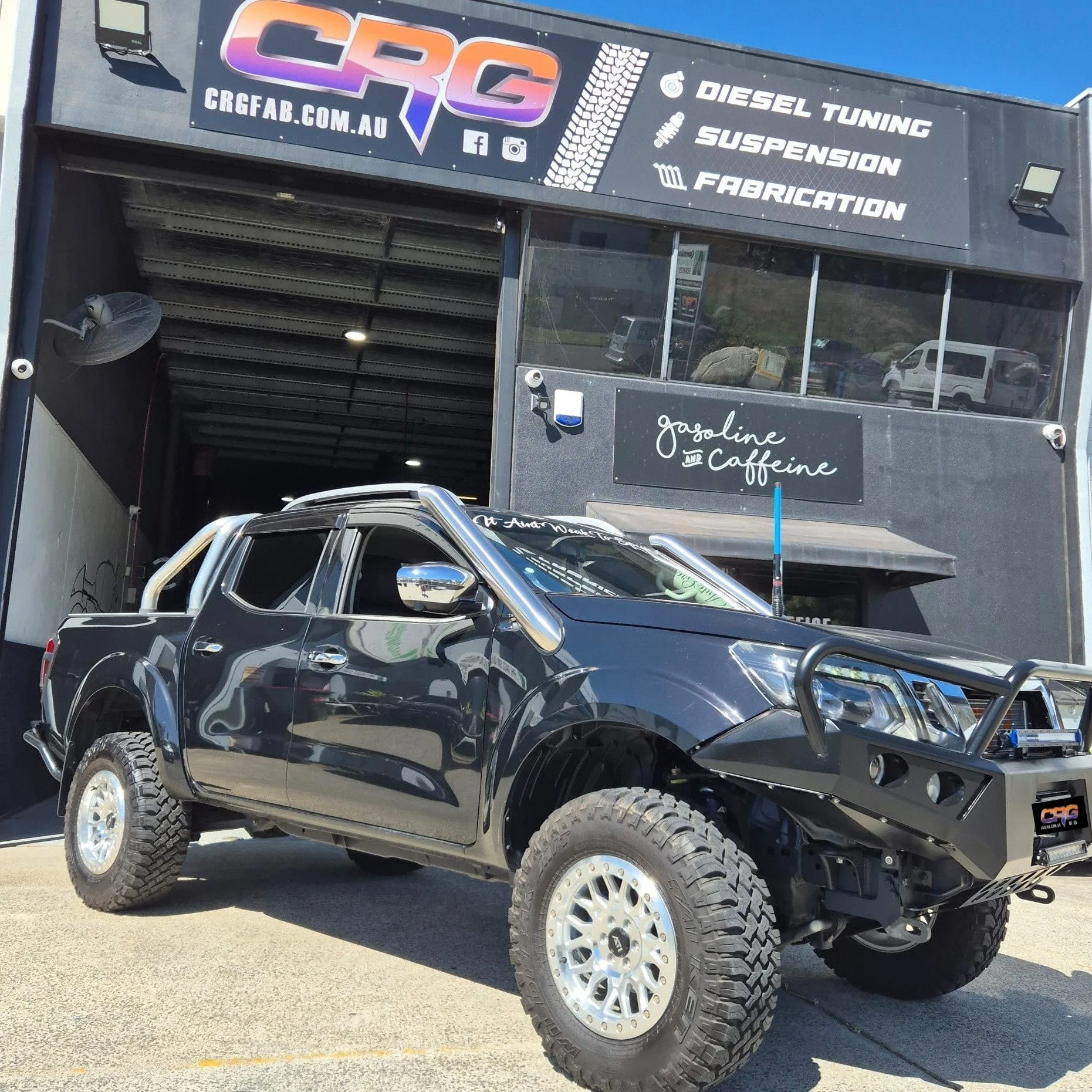 What a Rig!!! 

This fantastic looking Nav already loaded with Our Racer series intercooler Combos for a tune one the dyno. 

Big muddys definitely absorbing  power. 

🙄Stock power was 138hp horse power
😐Stock  torque 431nm of torque 

😳CRG Tuned 