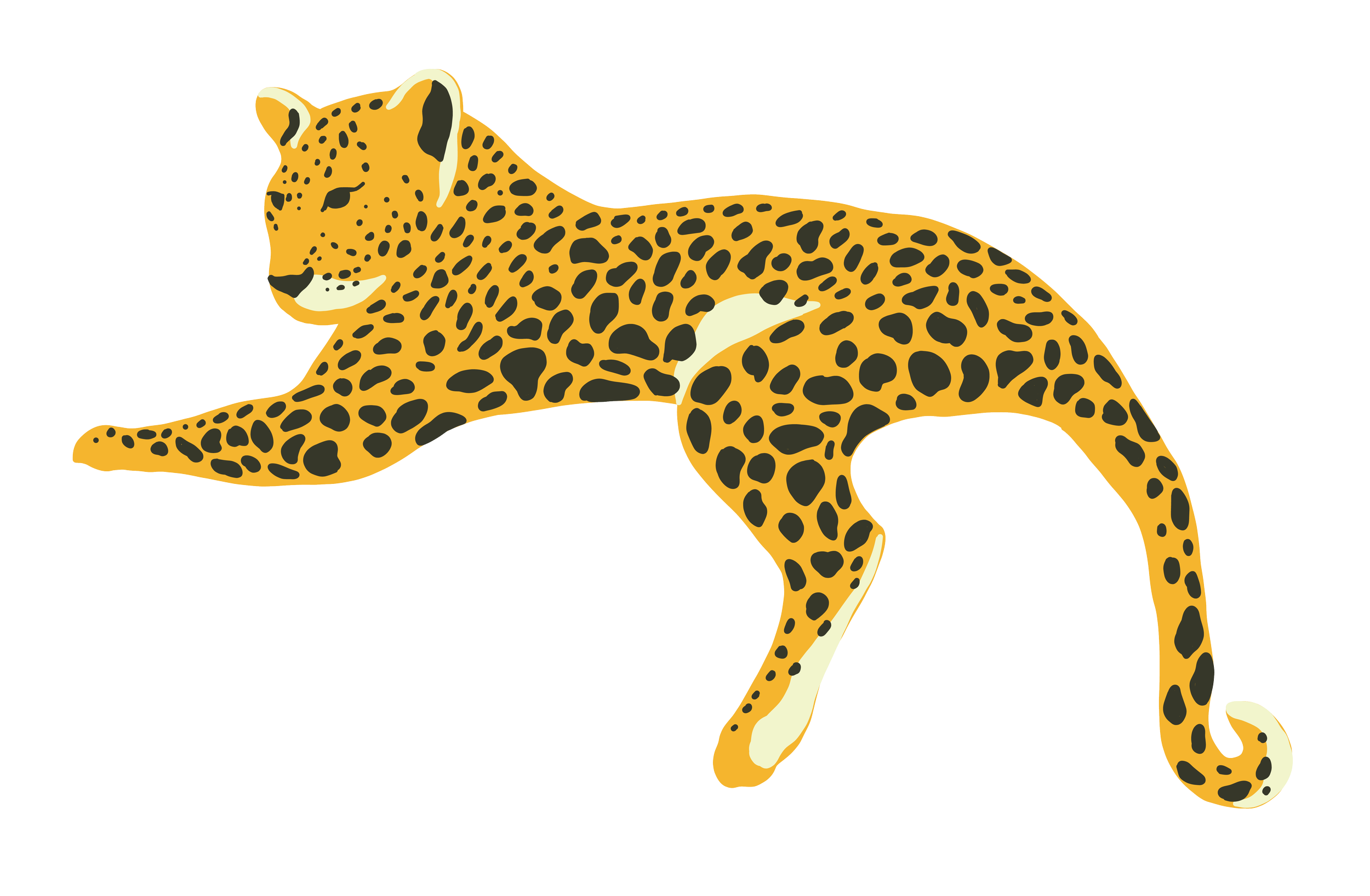 Illustration of a leaping jaguar with yellow fur and black spots.