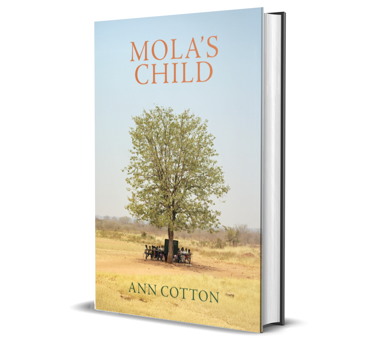 Cover of the book titled 'Mola's Child' by Ann Cotton. The cover features a large tree with green leaves in a field, with people sitting underneath.