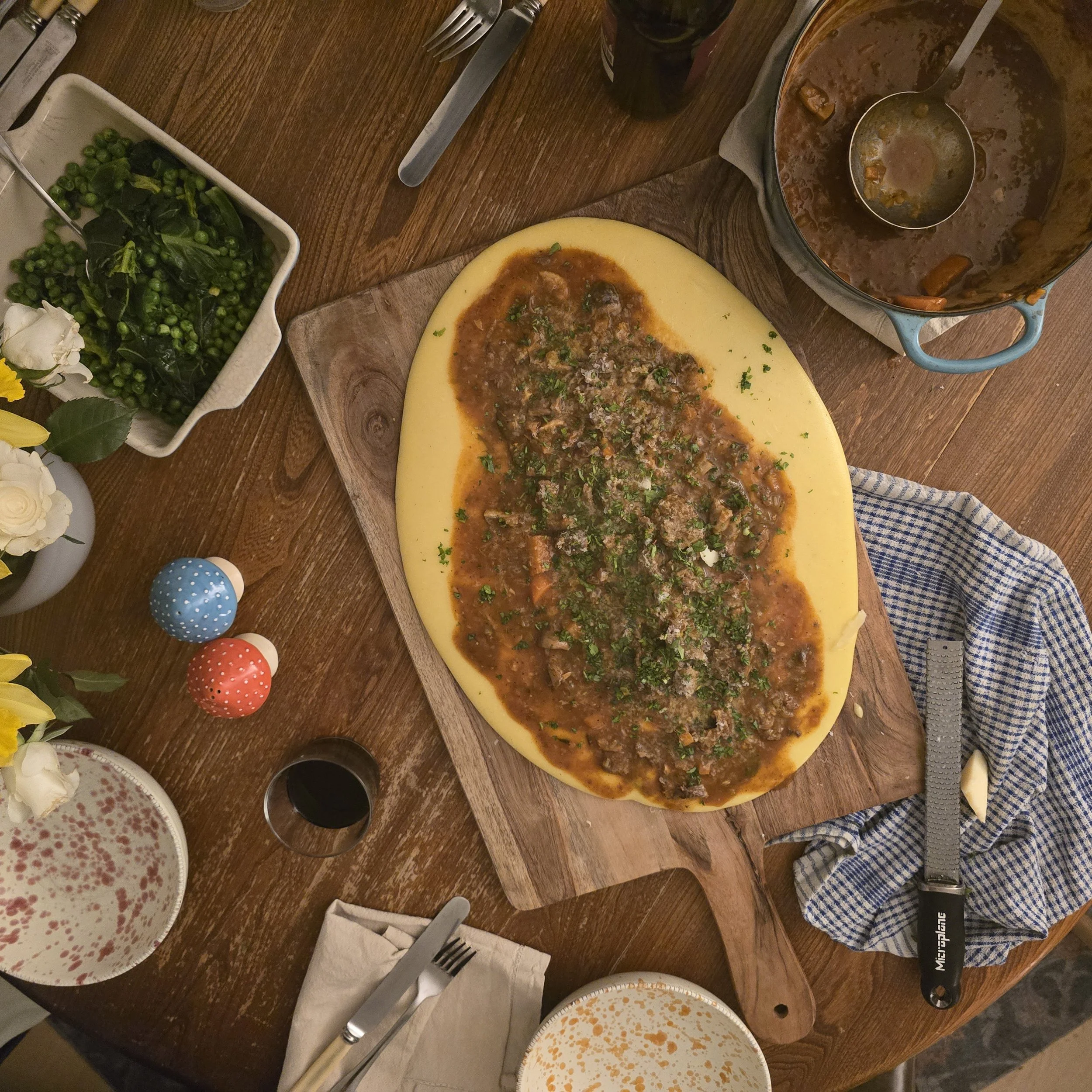 cheesey polenta and beef stew sharing board