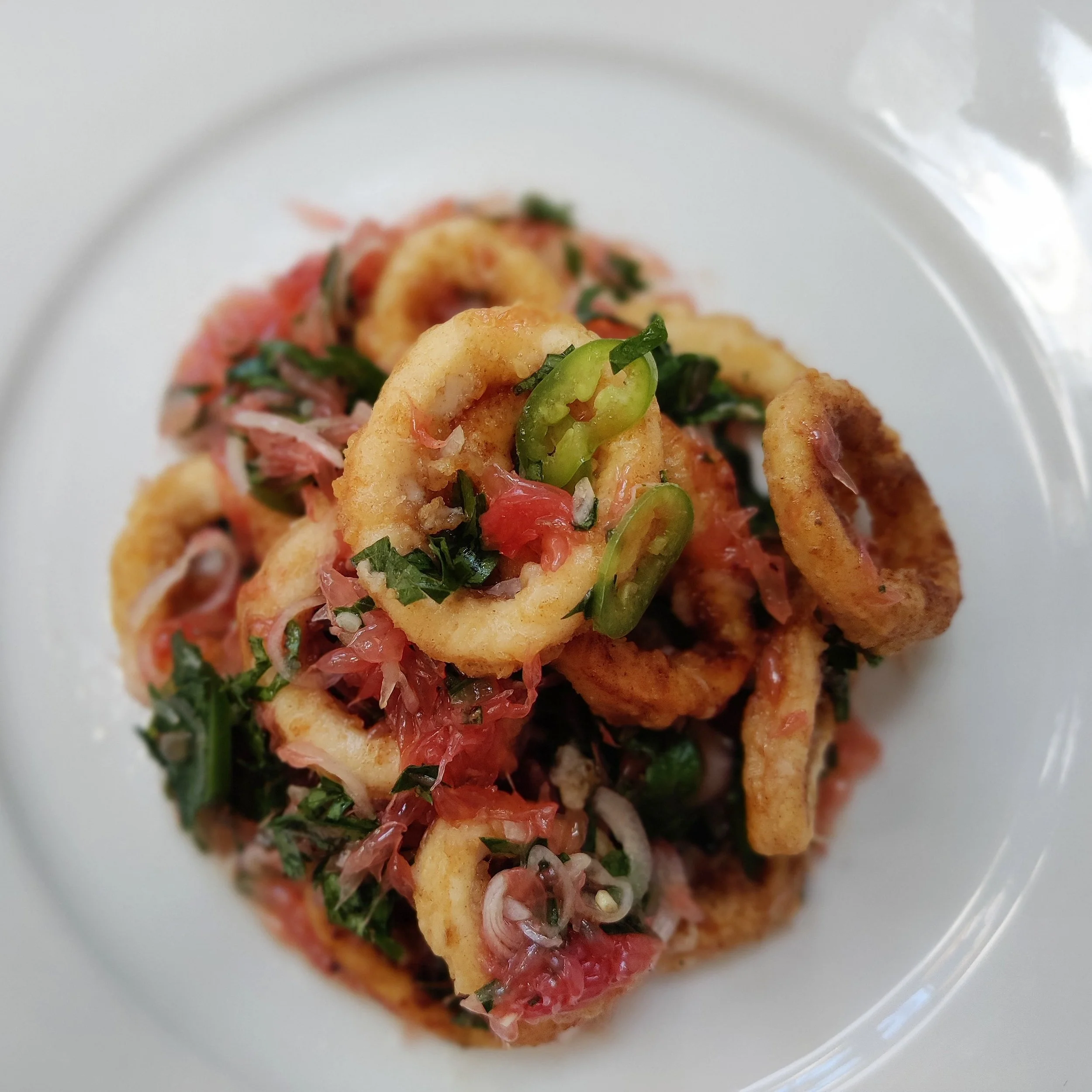 Calamari, grapefruit and green chilli salad