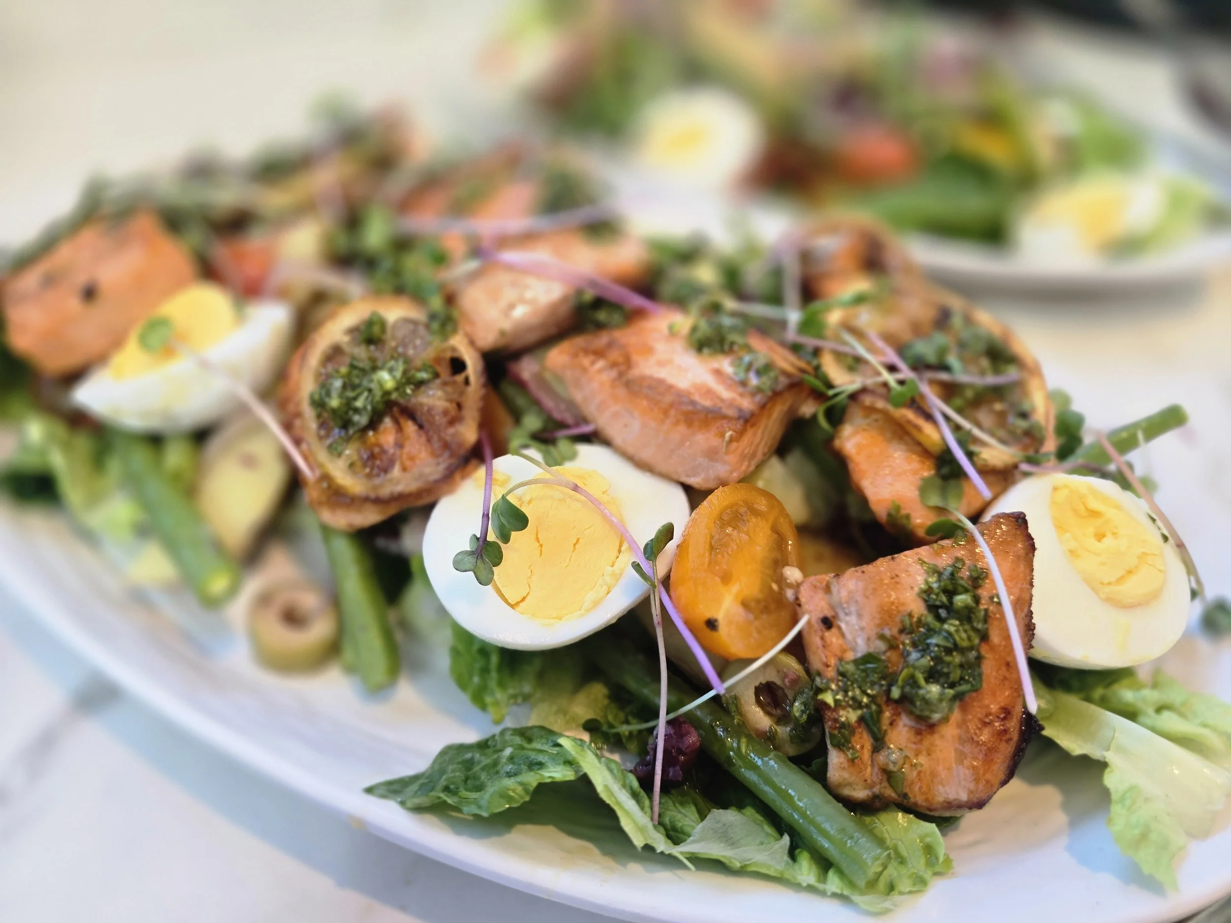 Trout and goatsbridge salad with salsa verde
