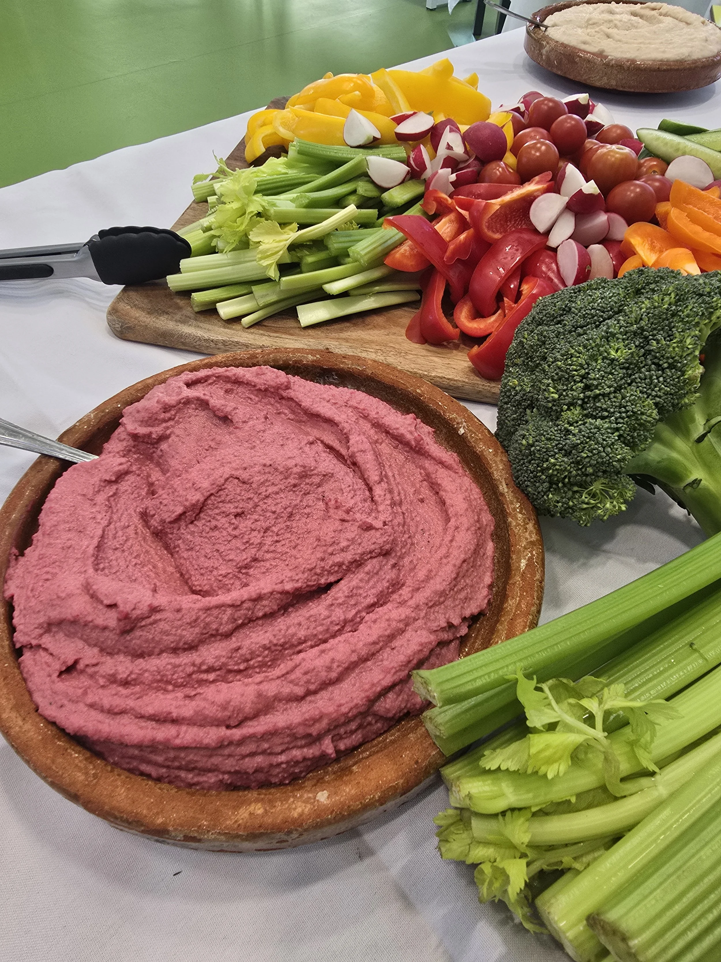 Crudite platter and beetroot hummus