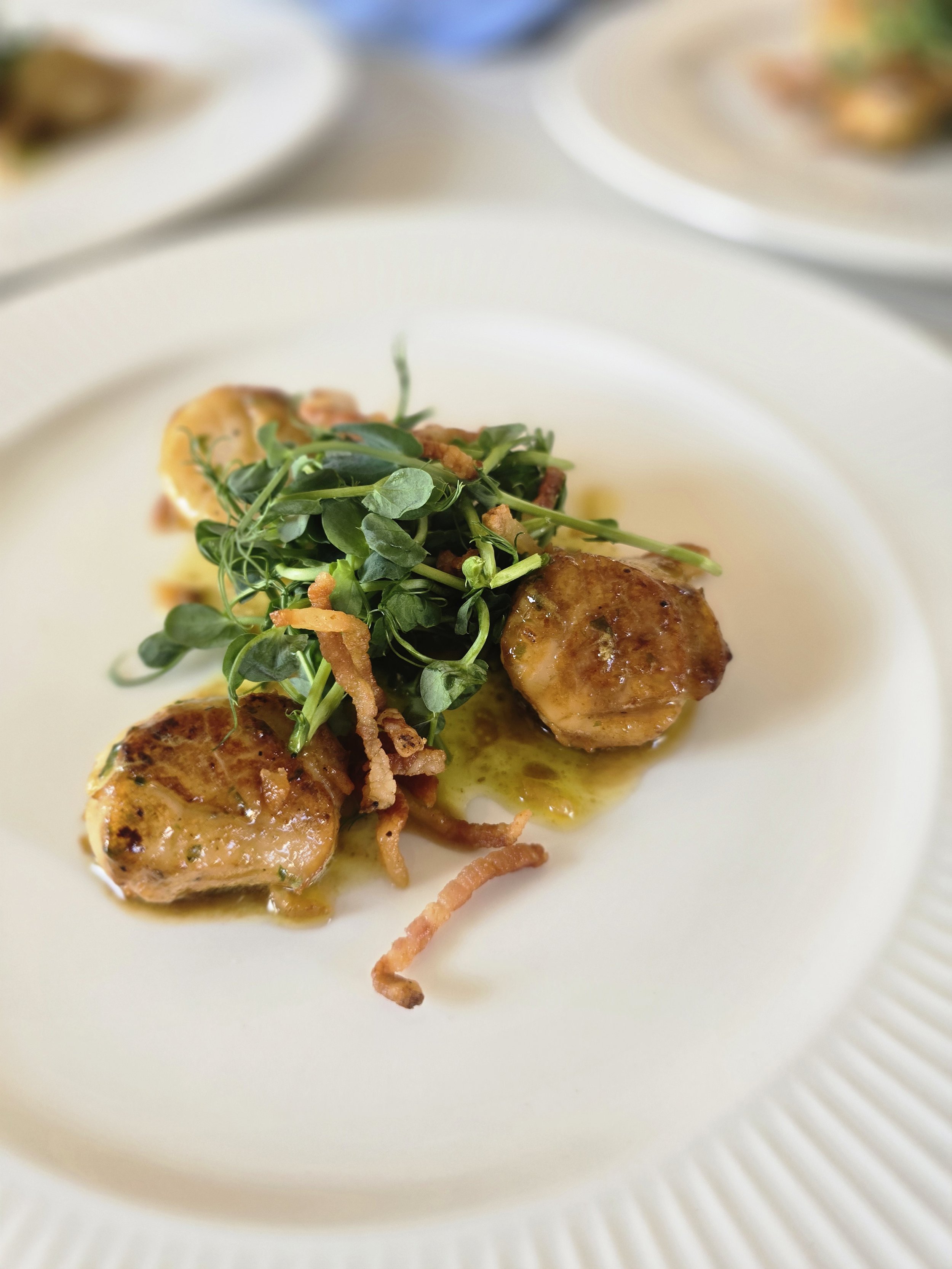 Pan fried scallops with guanciale & wild garlic 