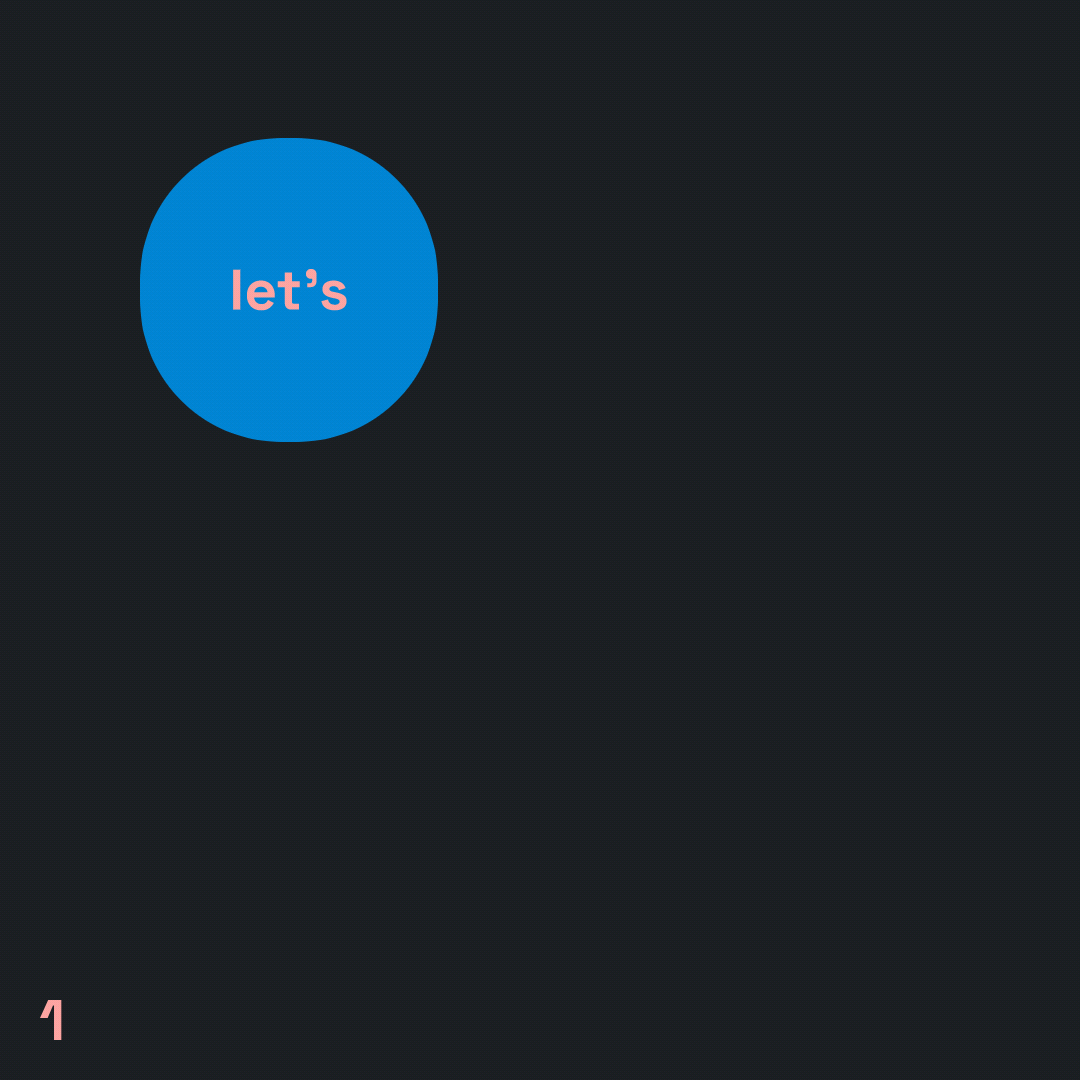 Single blue circle reading 'let's', the starting point of a Cavalry Benko box rig