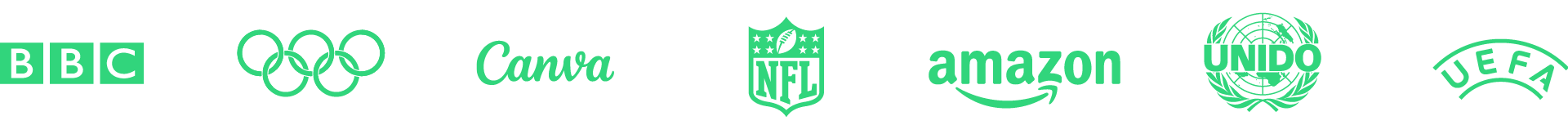 company logos, BBC, IOC, Canva, NFL, amazon, UNIDO, UEFA