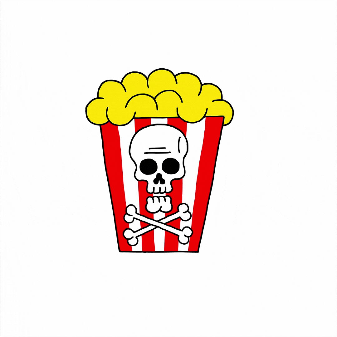 popcorn tub with laughing skull icon