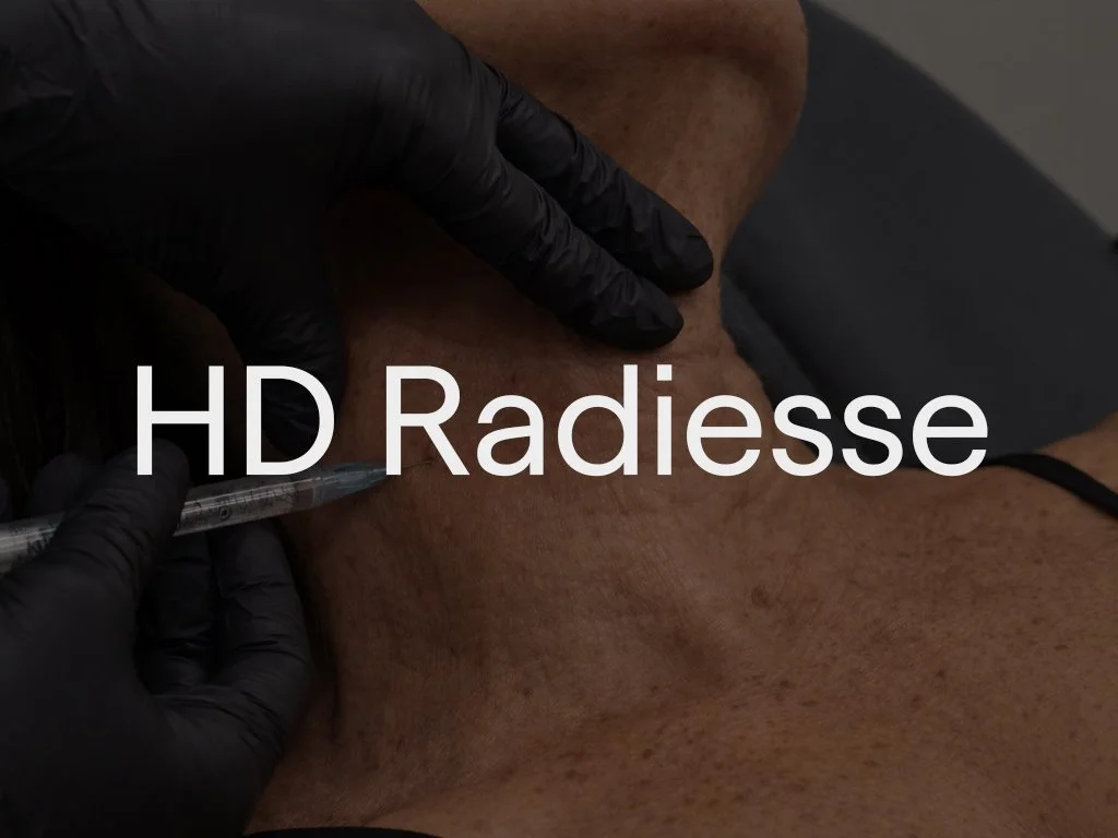 Hyperdilute Radiesse is a biostimulatory injectable treatment that improves skin quality and firmness, stimulates collagen production to tighten and smooth the neck, face, hands, and even the knees. It enhances texture and elasticity rather than addi
