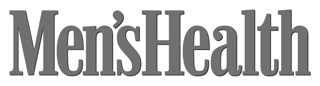 Logo with the words 'Men's Health' in bold, gray text on a black background.