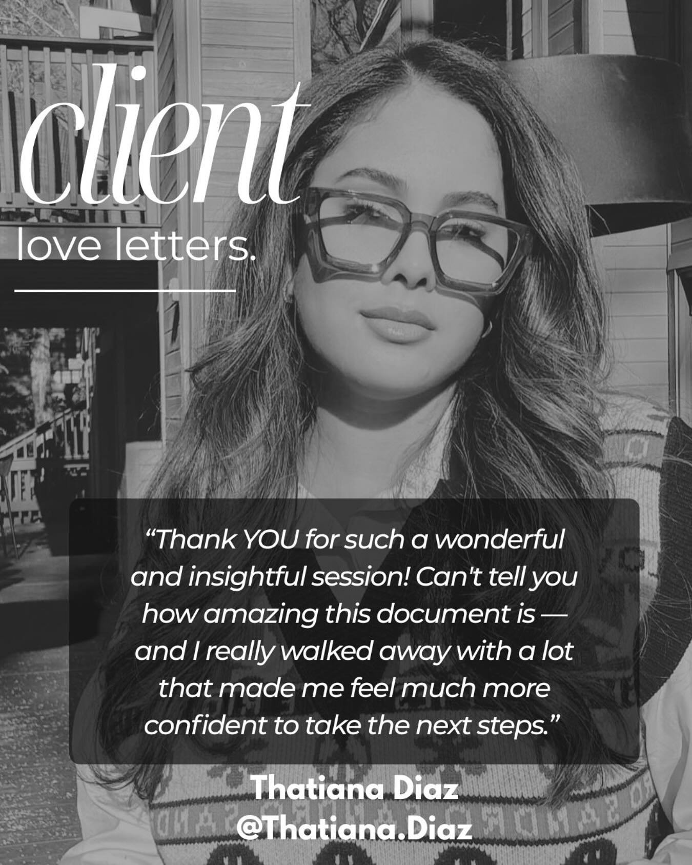 ✨ Client Testimonial ✨

Working with powerhouse women like @Thatiana.Diaz is truly what this work is all about. 

Whether you&rsquo;re navigating a pivot, building a personal brand, or looking for clarity&mdash;my goal is always to help you walk away