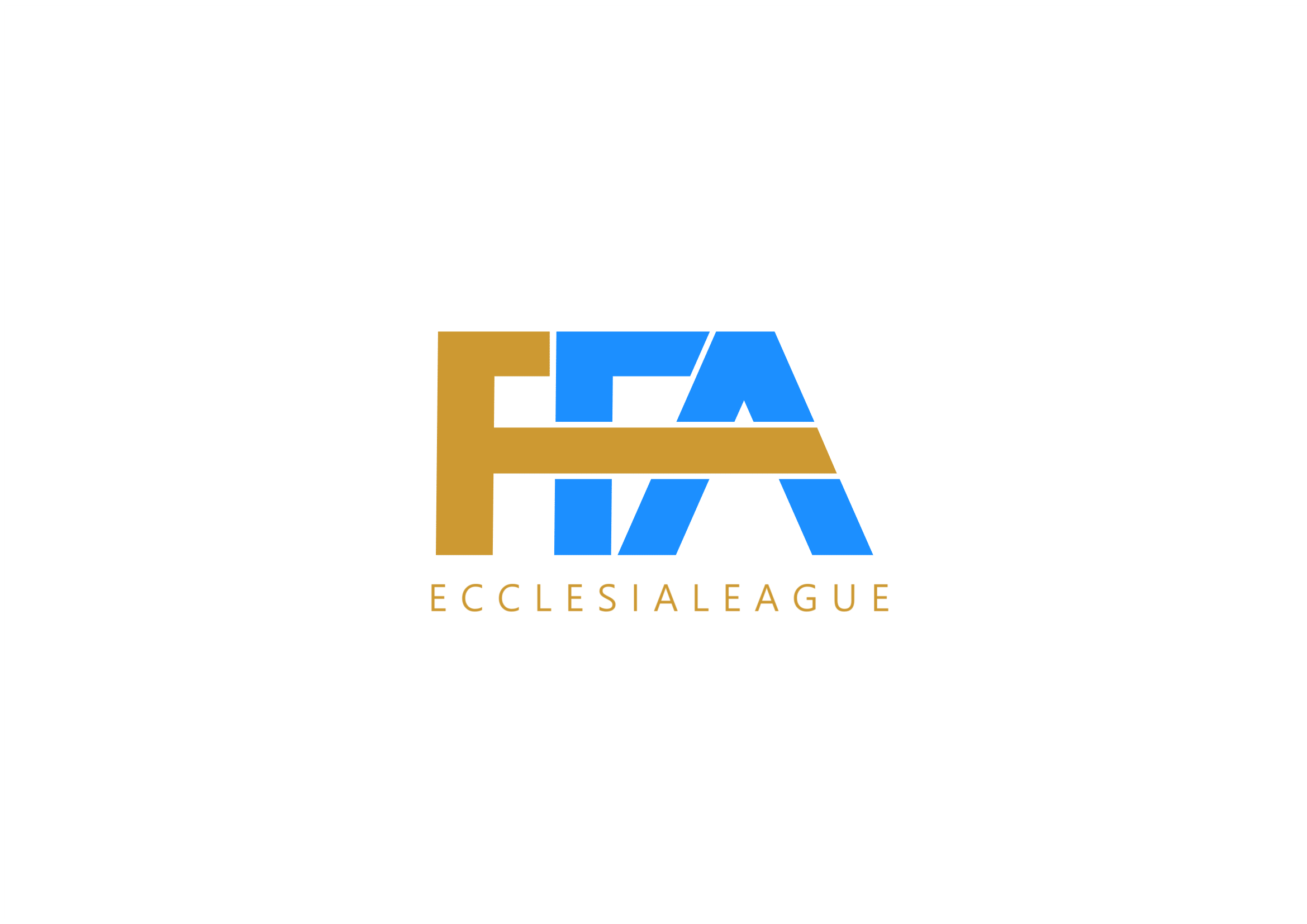 Logo for Ecclesia League featuring stylized letters EA in blue and gold with the words 'ECCLESIA LEAGUE' underneath.