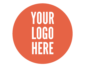 Circular orange logo with black text that says 'Your Logo Here' in the center.