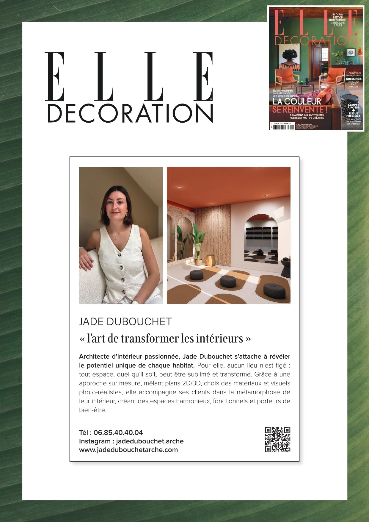 Parution dans la presse de ELLE DECORATION de Jade Dubouchet, architecte d'intérieur