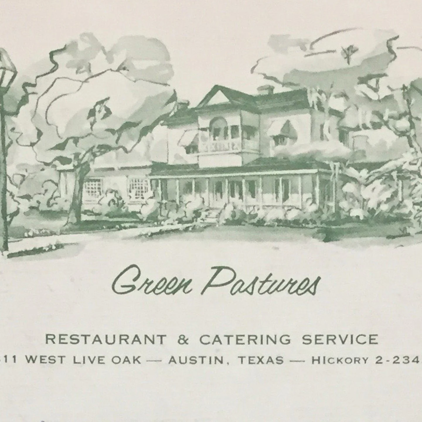 In 1946, the widowed matriarch Mattie sold the home to her middle daughter Mary and husband Chester Koock. The Koocks lived upstairs and remodeled the downstairs to open a restaurant and catering business. They named it Green Pastures.