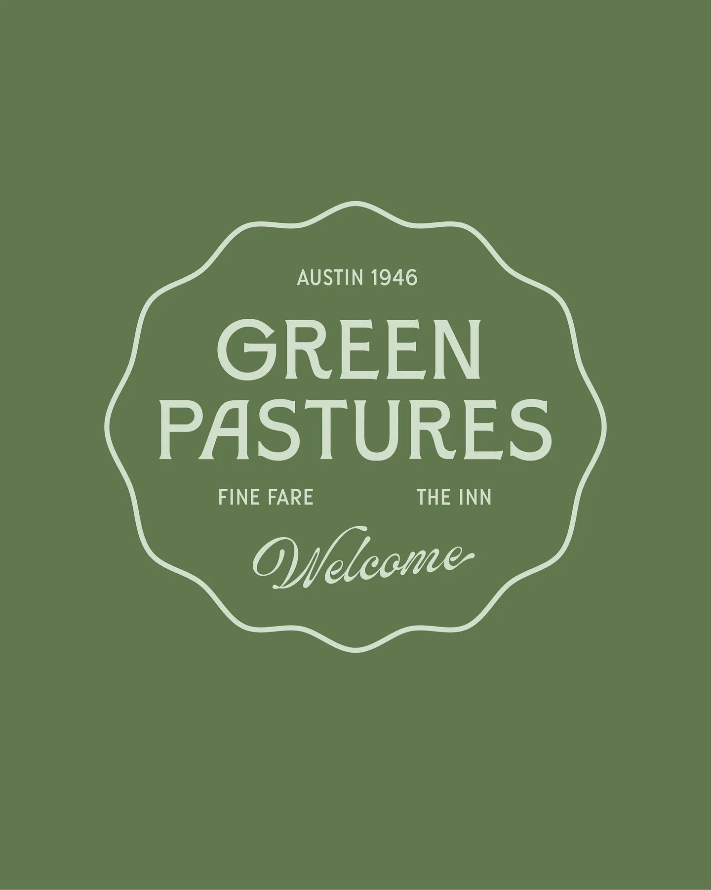 Welcome back to Green Pastures, where the trees have always been a feature of the experience. The shape surrounding the new brand identity nods to the tree canopy and celebrates the gnarled oaks as the great sentinels of Green Pastures and its legacy