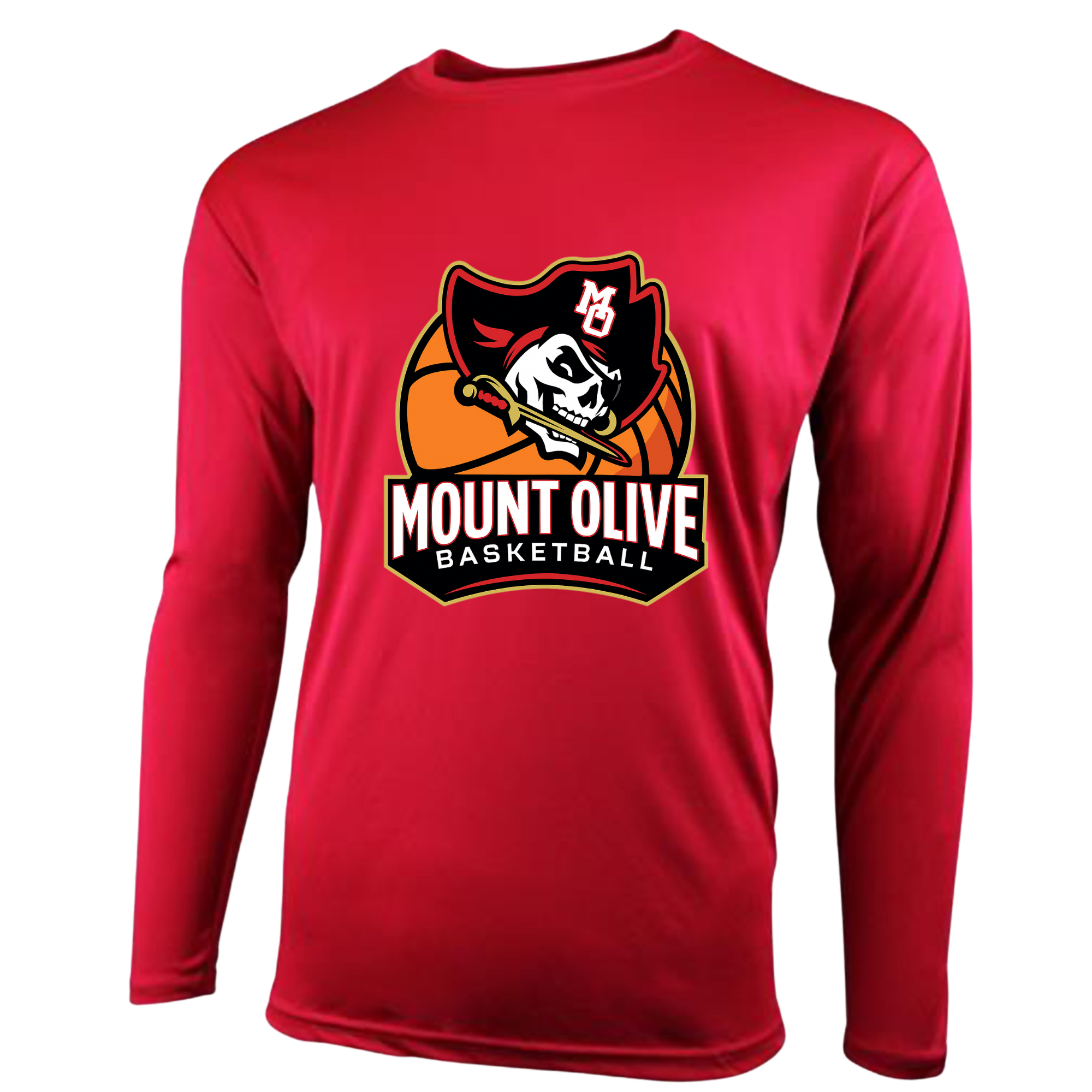 Big Basketball and Skull - Red Long Sleeve Dri Fit.png