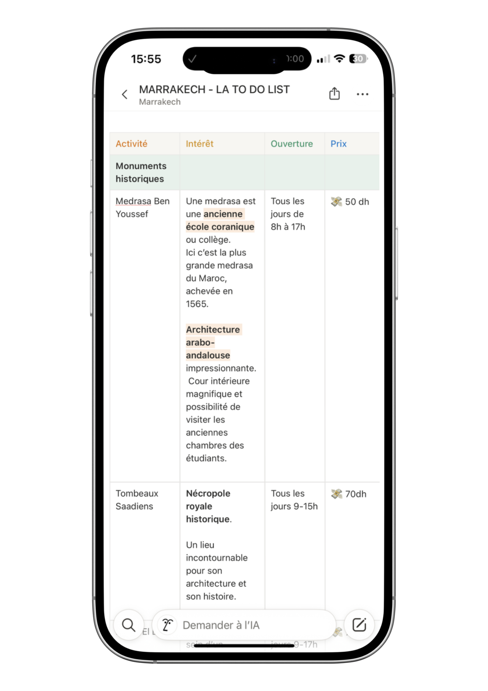 Chaque spot vient avec ses insights.
Contexte, conseils, prix & timing : pour ne rien louper (et ne pas se faire arnaquer).