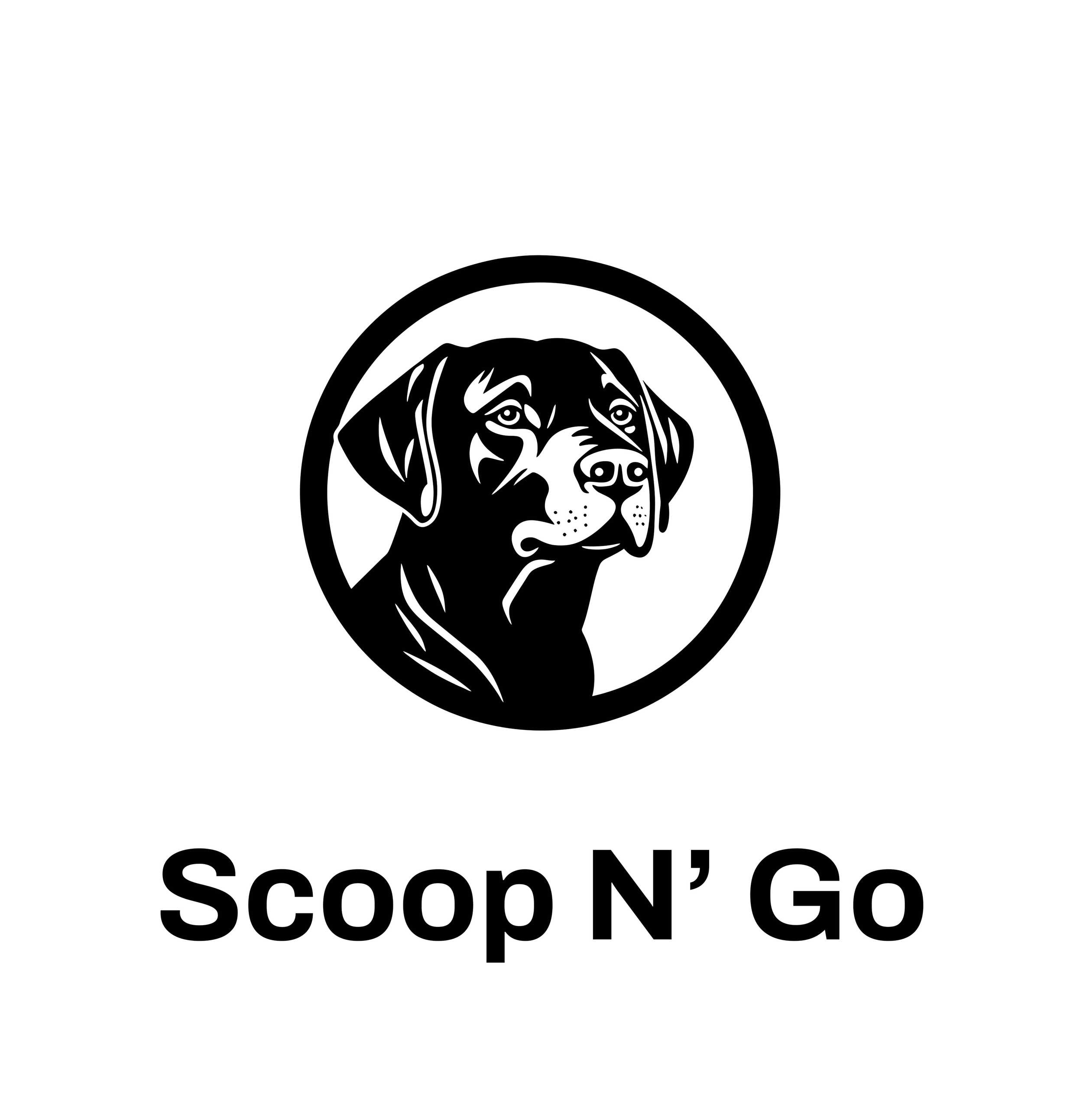 Illustration of a dog inside a circle with the text "Scoop N' Go" below it.