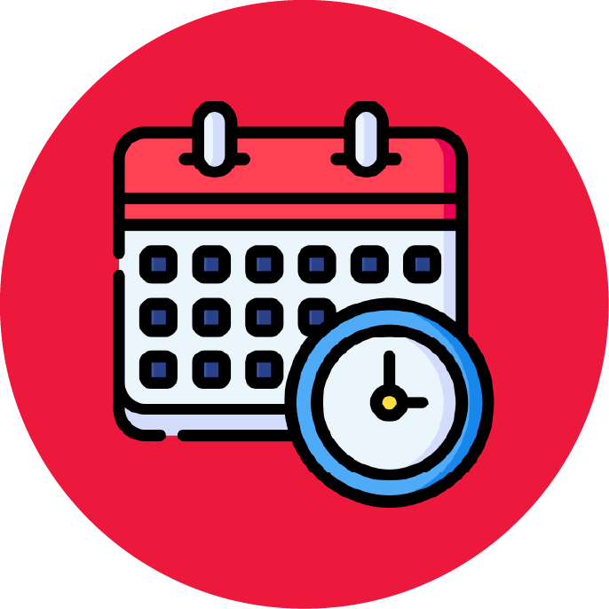 Calendar with a clock in front of it, indicating scheduling or time management.
