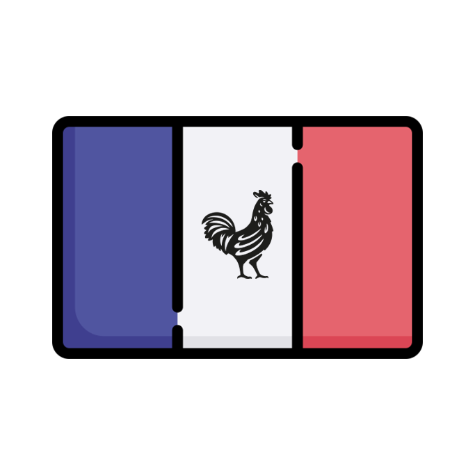 Flag of France with a rooster in the center.
