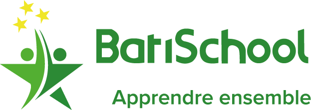 Logo de BariSchool avec icône de deux figures vertes stylisées en forme d'étoile et trois étoiles jaunes au-dessus, accompagné du texte "Apprendre ensemble" en dessous.