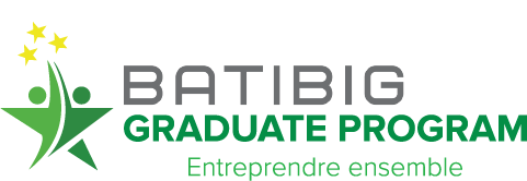 Logo du programme "BATIBIG Graduate Program" avec le slogan "Entreprendre ensemble" et une illustration de deux personnes stylisées avec des étoiles.