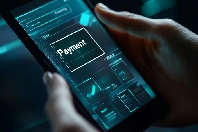 Close-up of a smartphone screen displaying a digital payment interface with a large 'Payment' button.