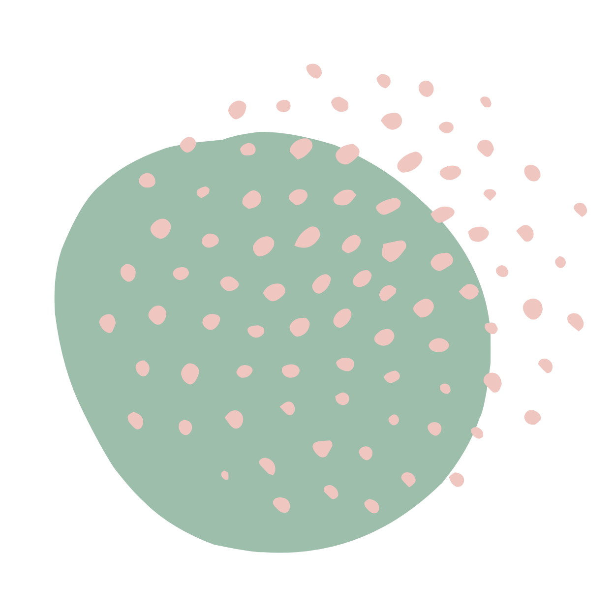 Illustration of a large green circle with pink dots, some of which are scattering away from the circle.