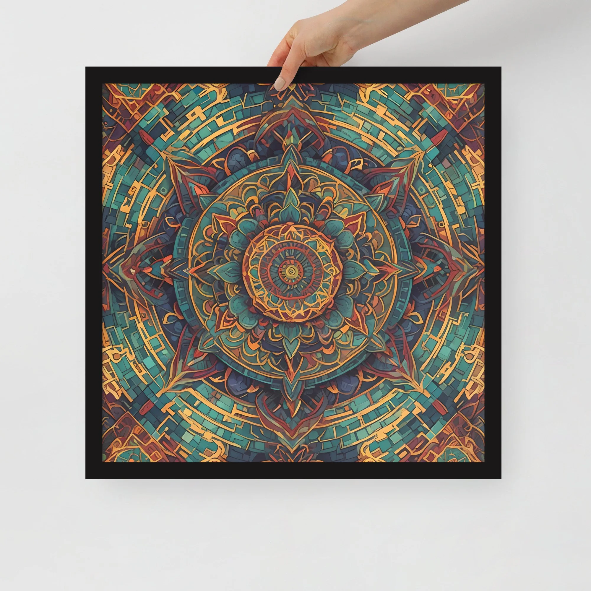 Multicolor Jewel-tone Cubist Mandala 3 Art Design Matte Paper Framed Poster