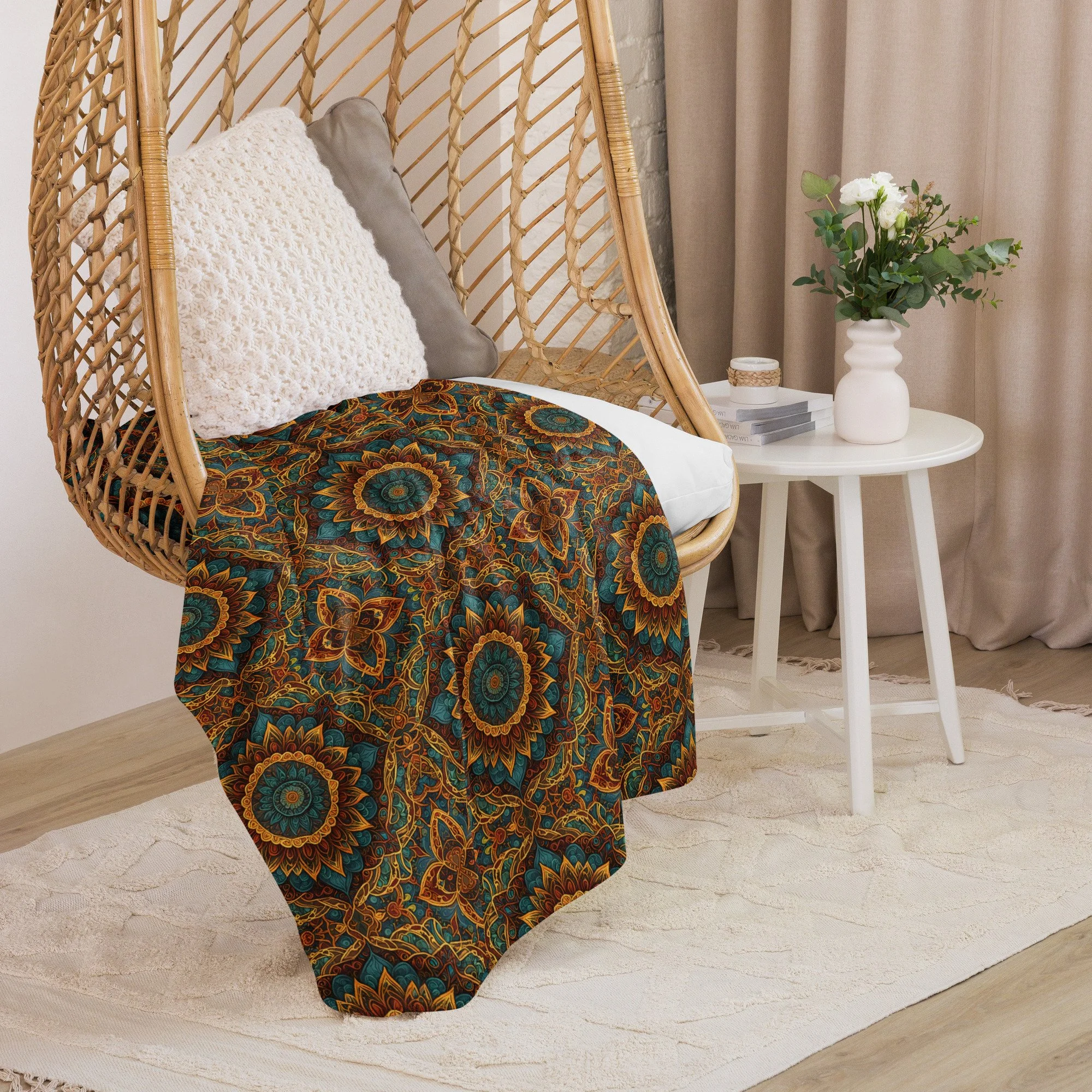 Mandala I – 2024 | Vibrant Sacred Geometry Sherpa Throw Blanket